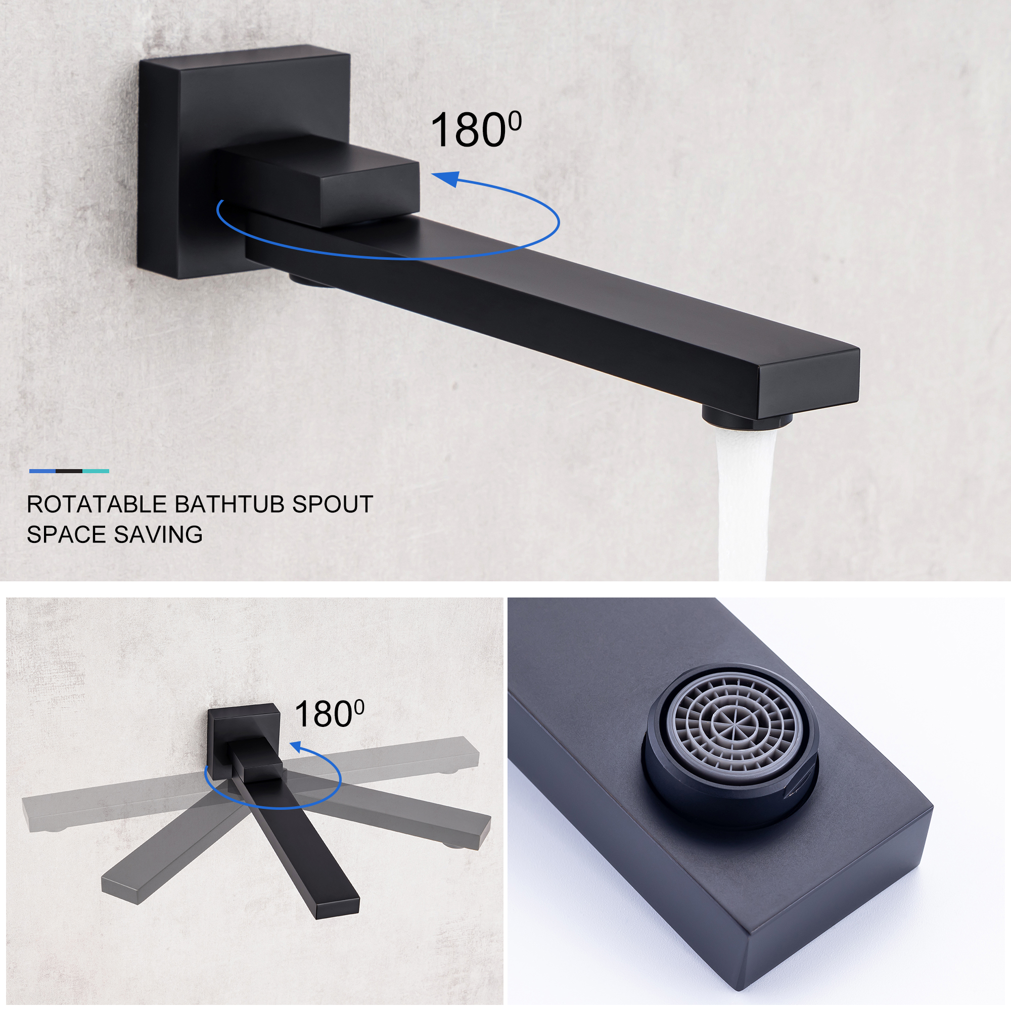 10-inch Wall-Mount Matte Black Shower System with Tub Filler
