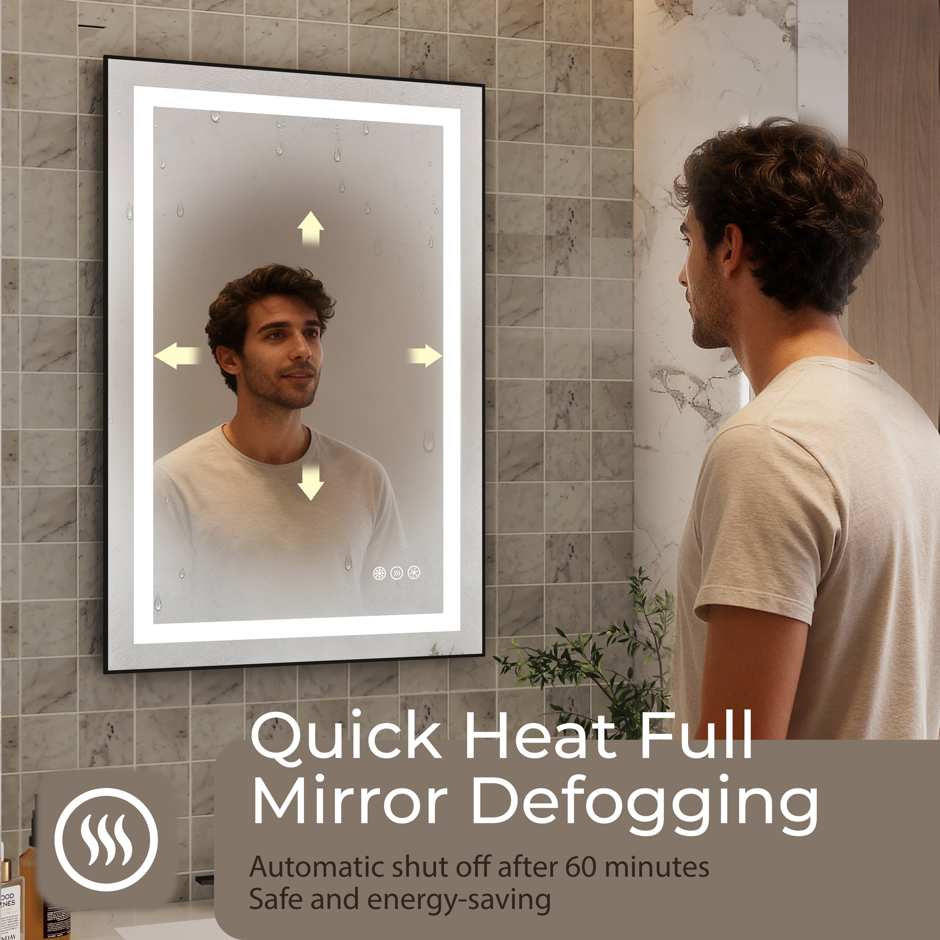 LED Bathroom Mirror with Black Aluminum Frame, Backlit & Front Lighting