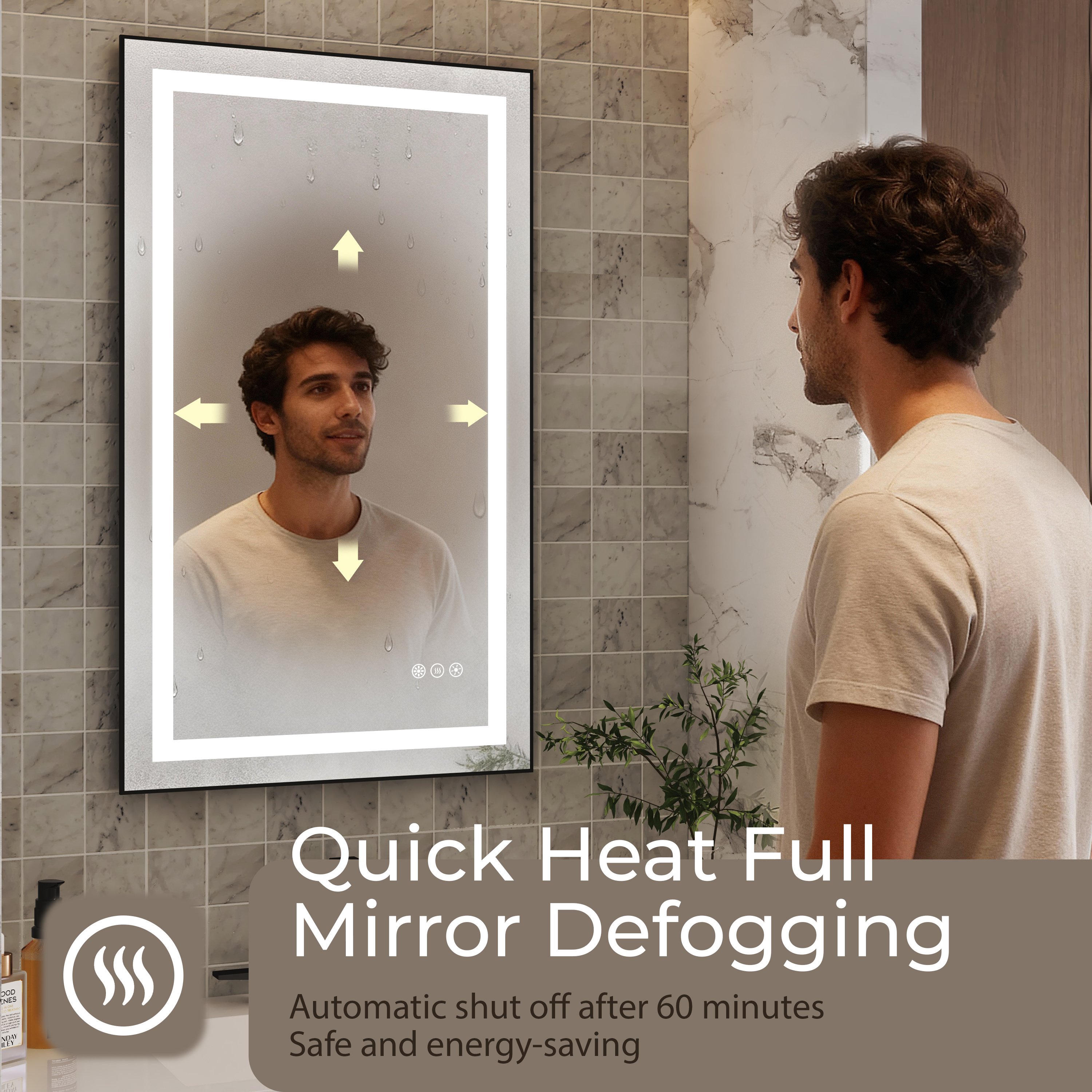 LED Bathroom Mirror with Black Aluminum Frame, Backlit & Front Lighting
