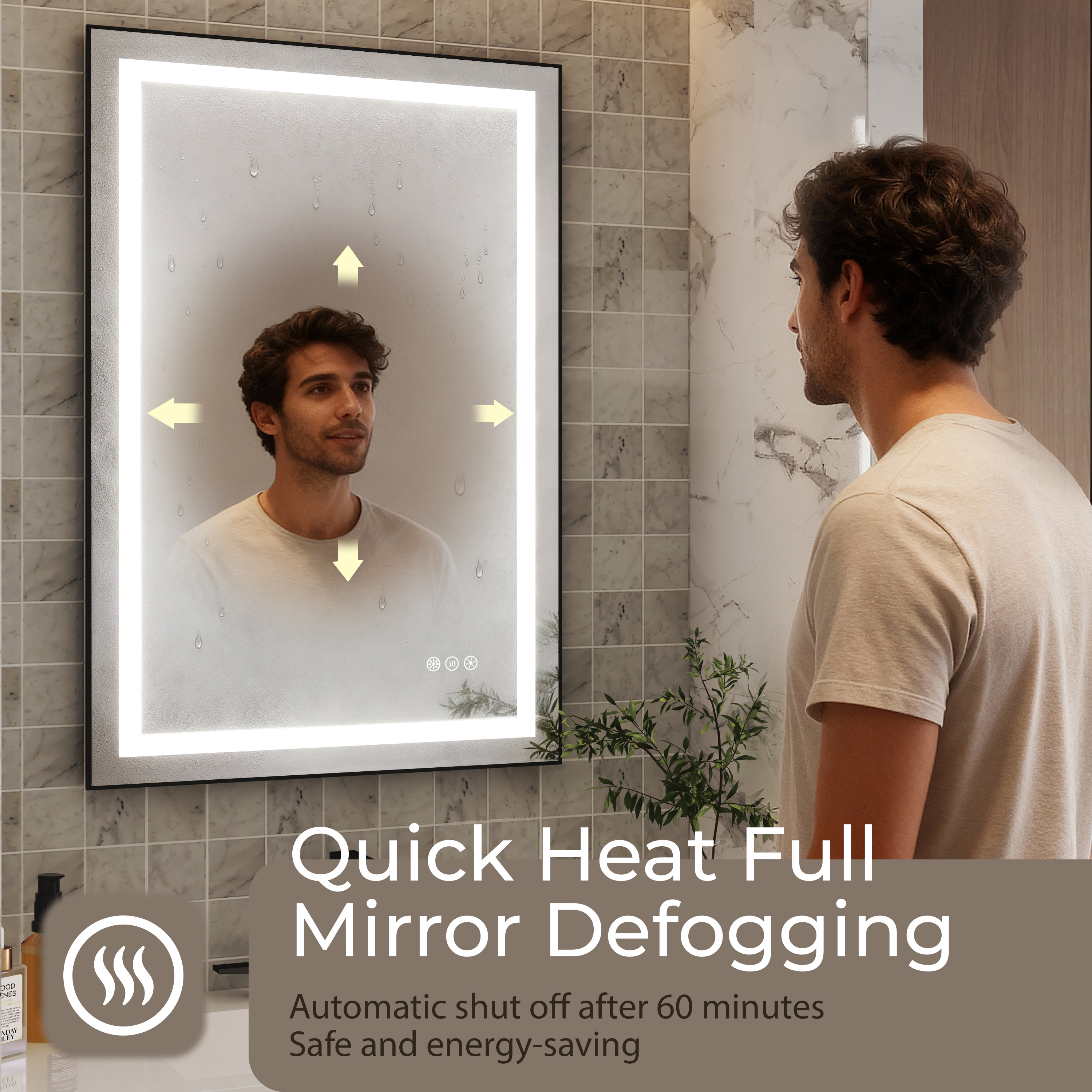 LED Bathroom Mirror with Black Aluminum Frame, Backlit & Front Lighting