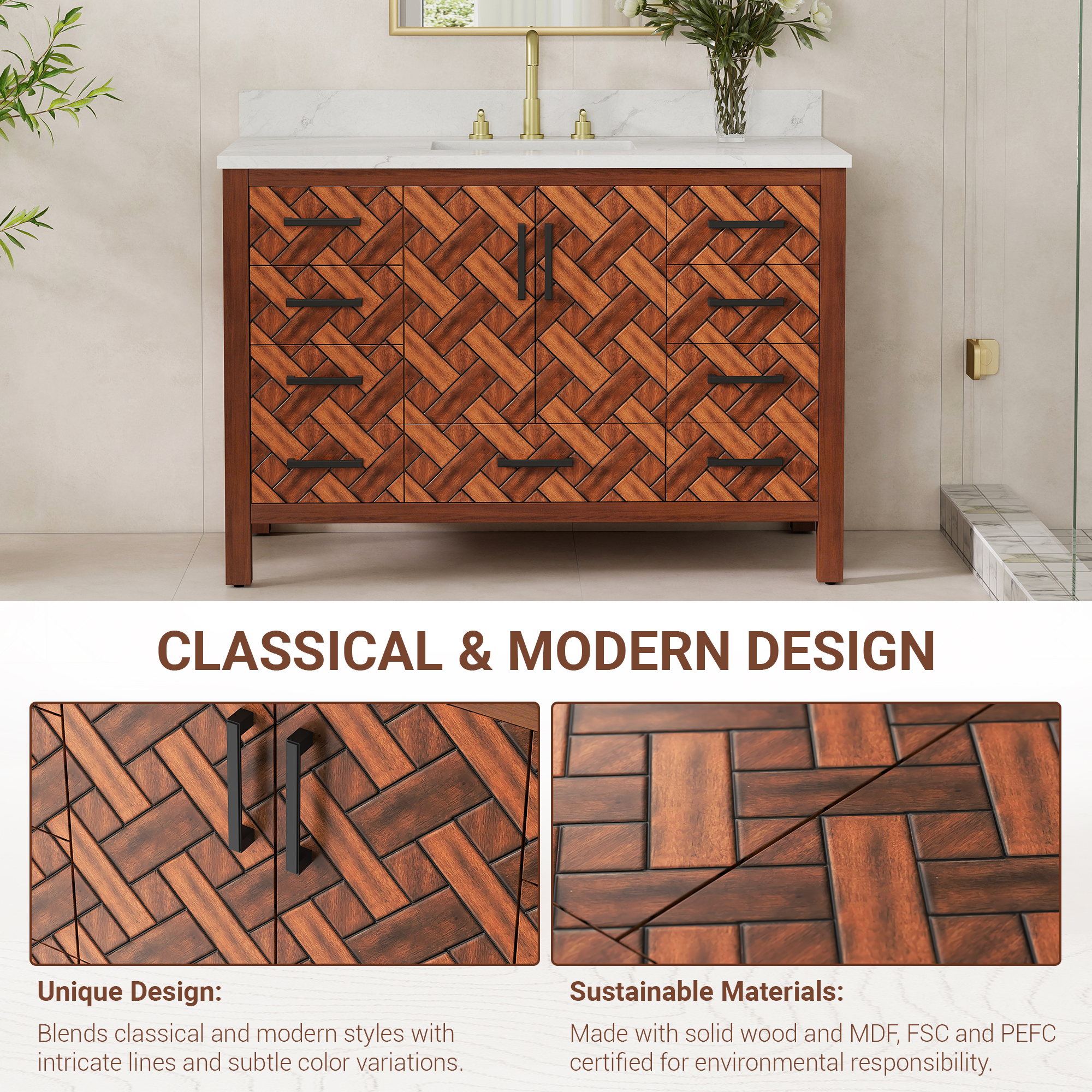 48-inch Bathroom Vanity with Engineering Stone Top & Single Sink