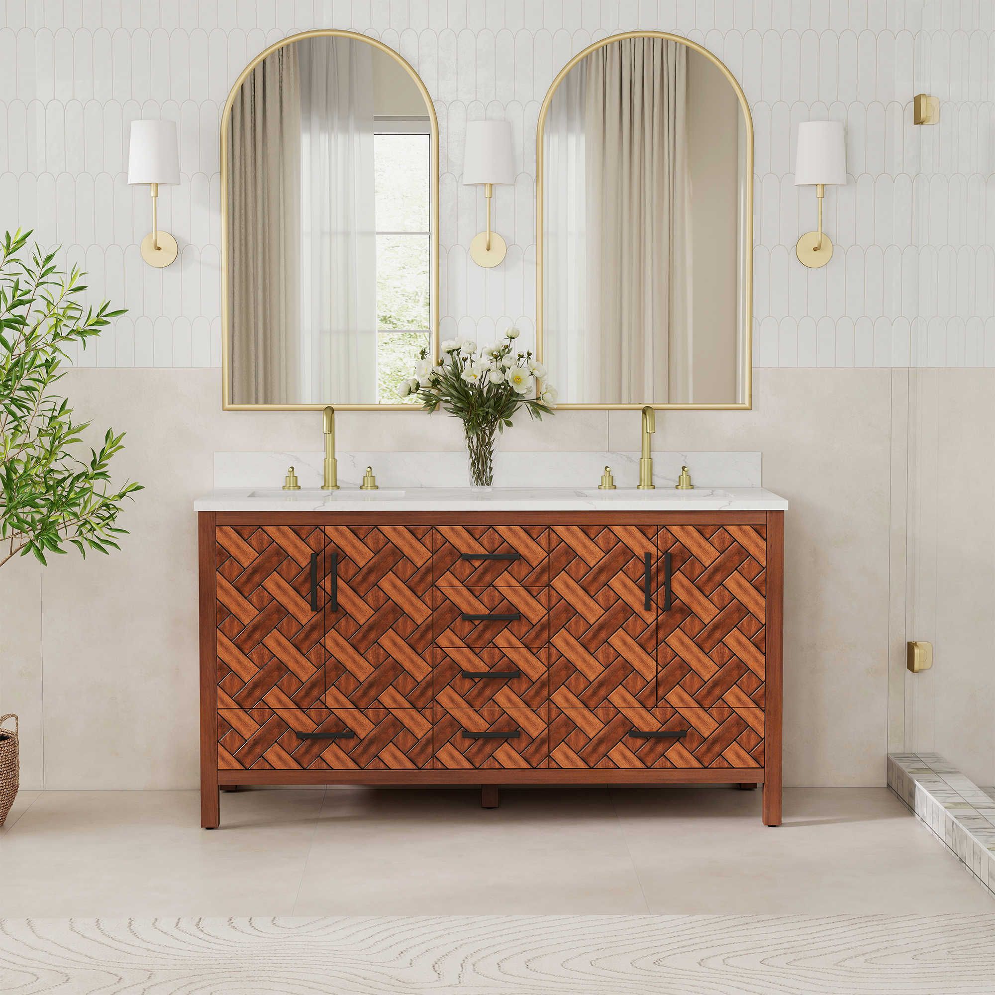 60-inch Double Sink Bathroom Vanity with Engineering Stone Top