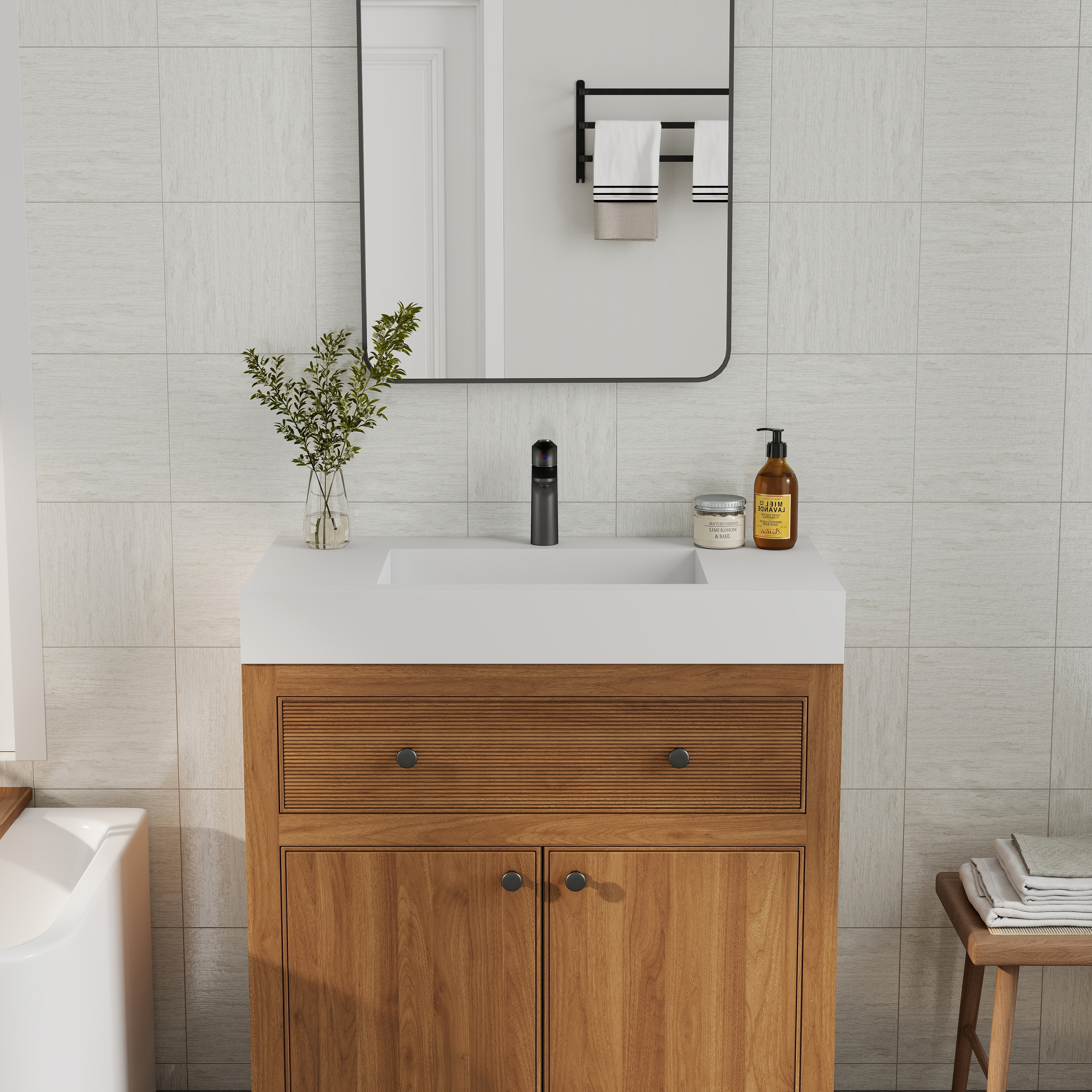 35" Solid Surface Wall Mounted Basin Sink in Matte White