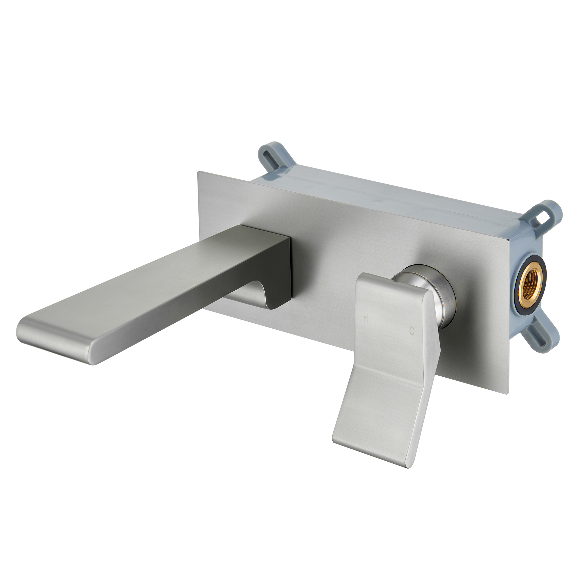 Modern Single Handle Wall Mount Bathroom Faucet with Brass Spout & Plate