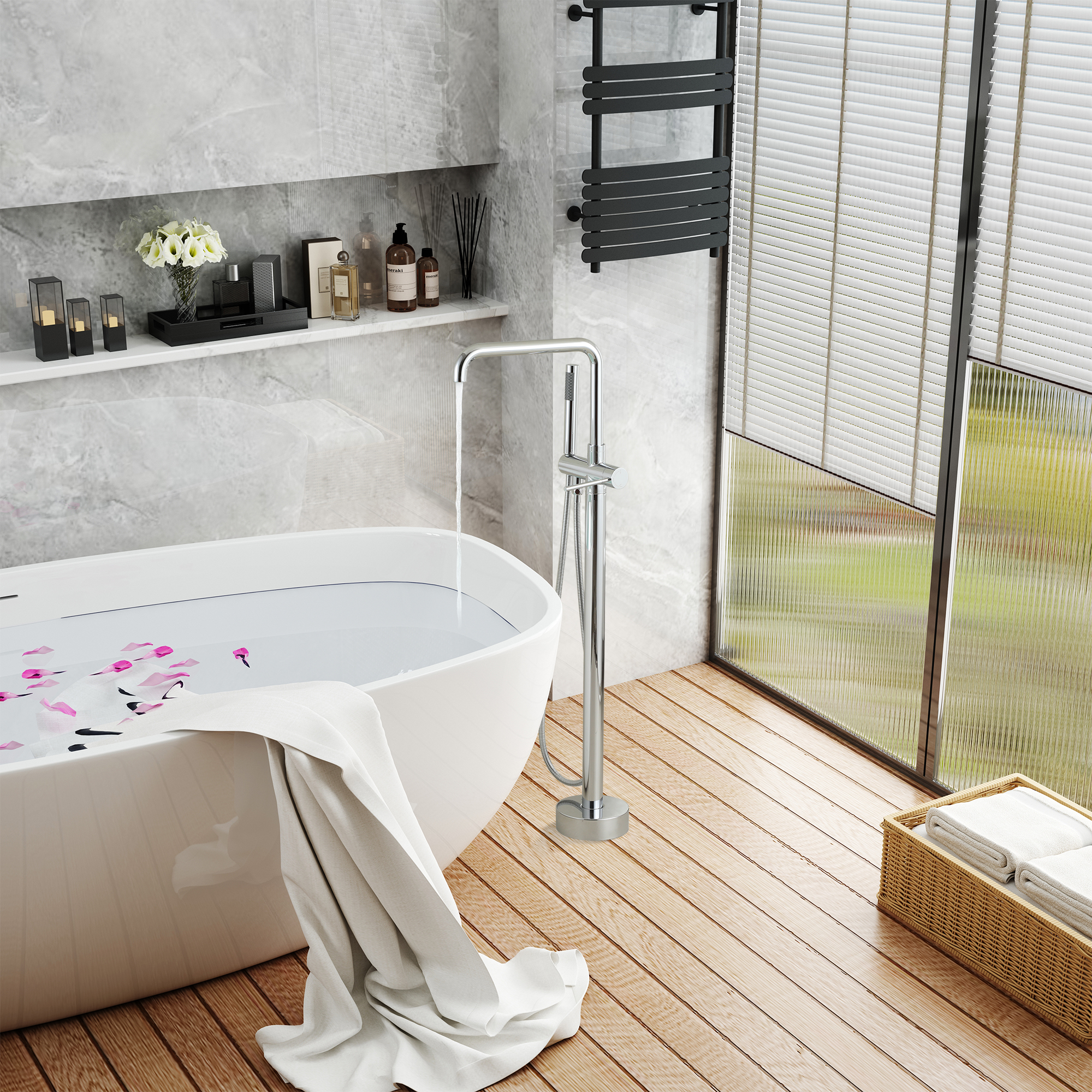 Freestanding Bathroom Bathtub Faucet with Hand Shower