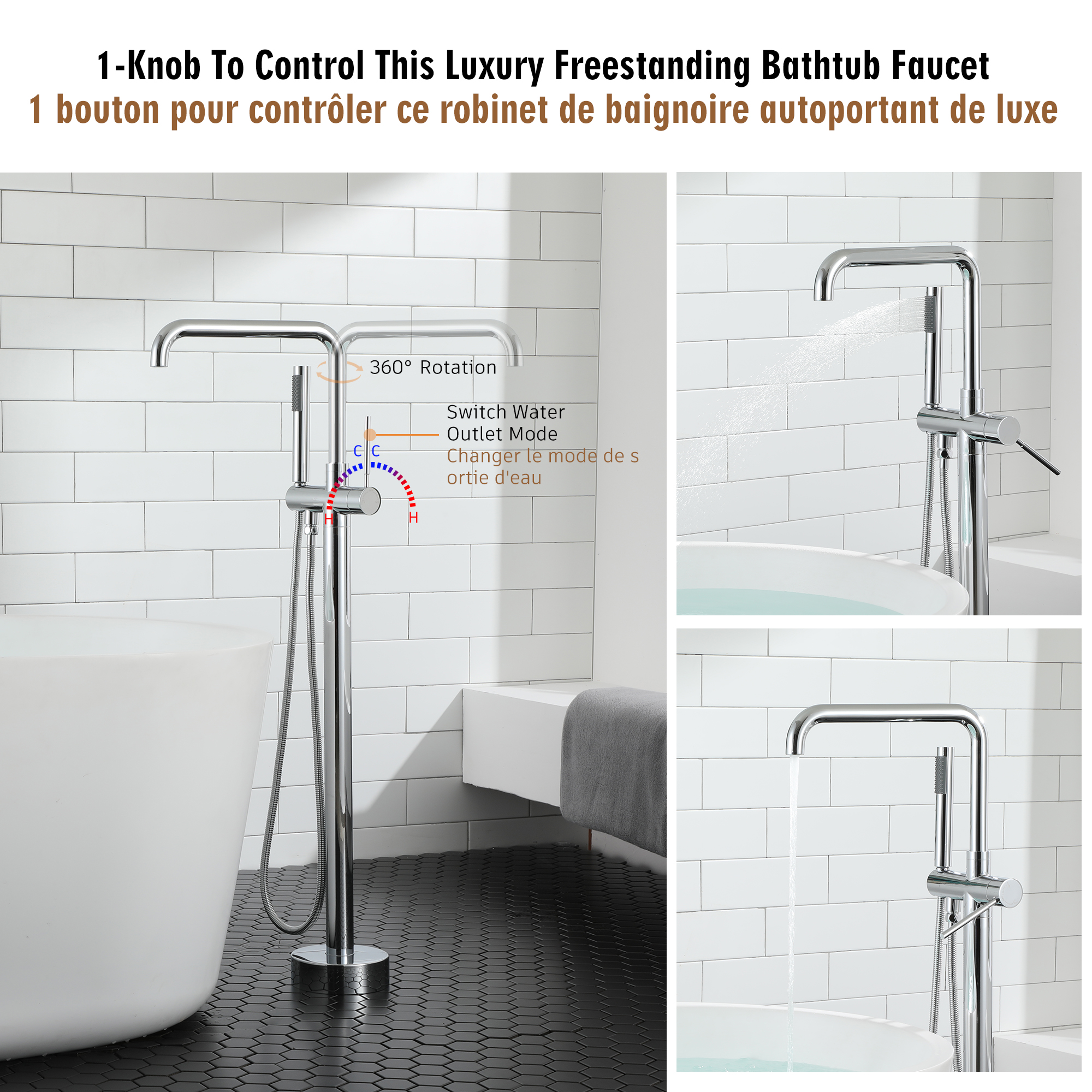 Freestanding Bathroom Bathtub Faucet with Hand Shower