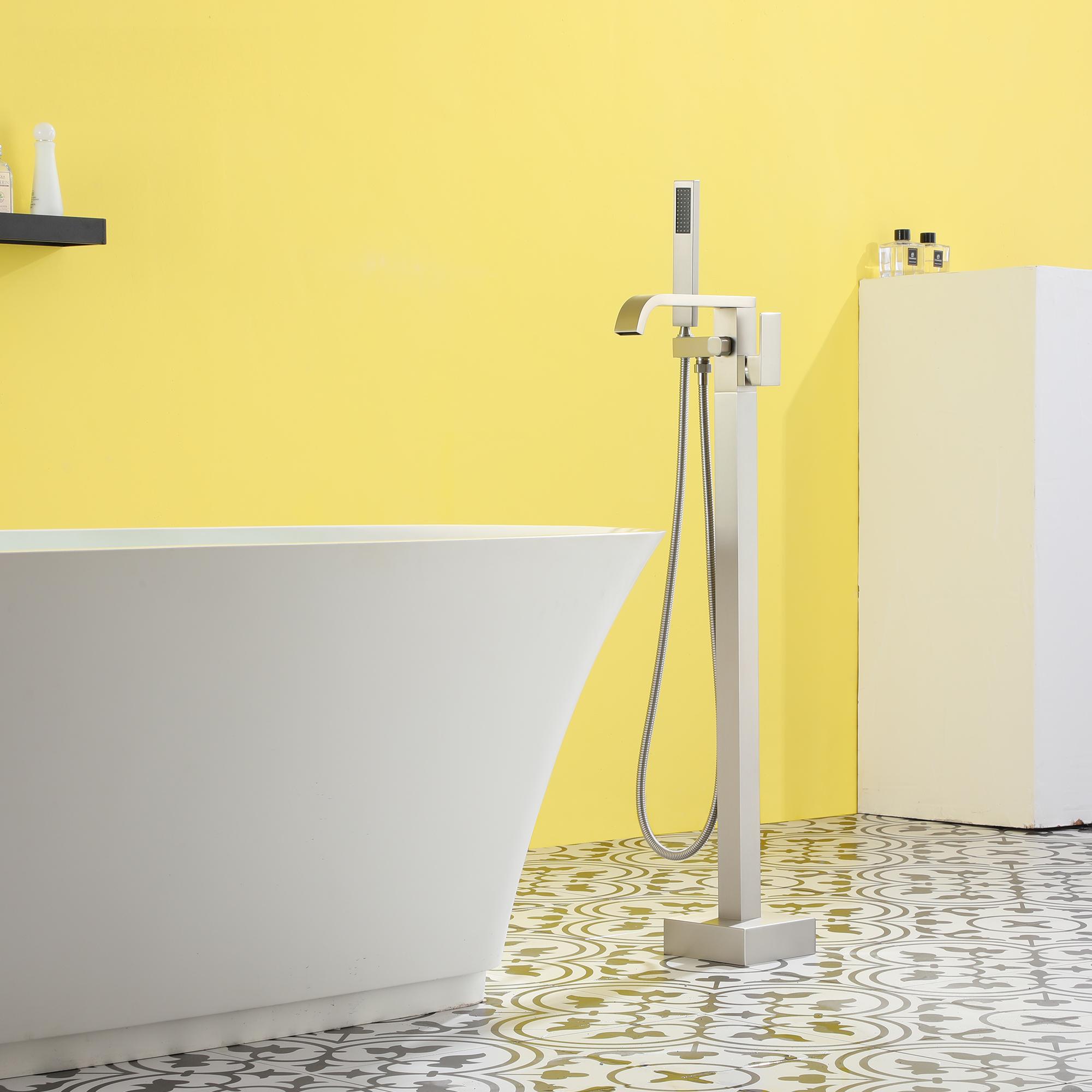 Solid Brass Freestanding Tub Filler Faucet with Handheld Shower