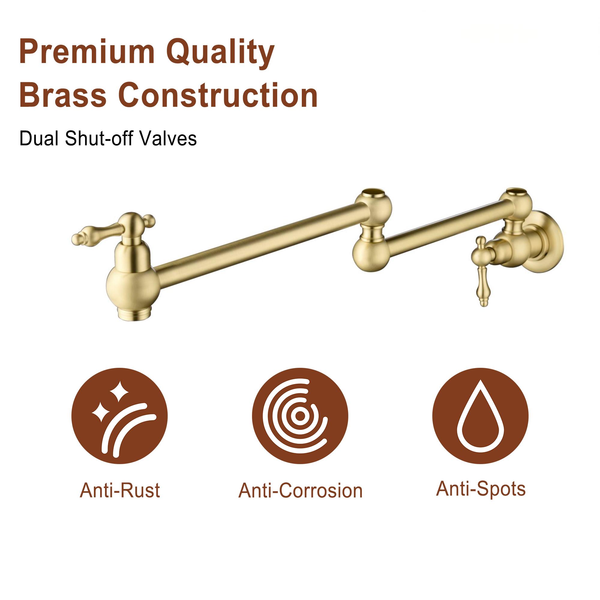 Retro Wall-Mount Pot Filler Kitchen Faucet with 360° Rotation & High-Flow Aerator