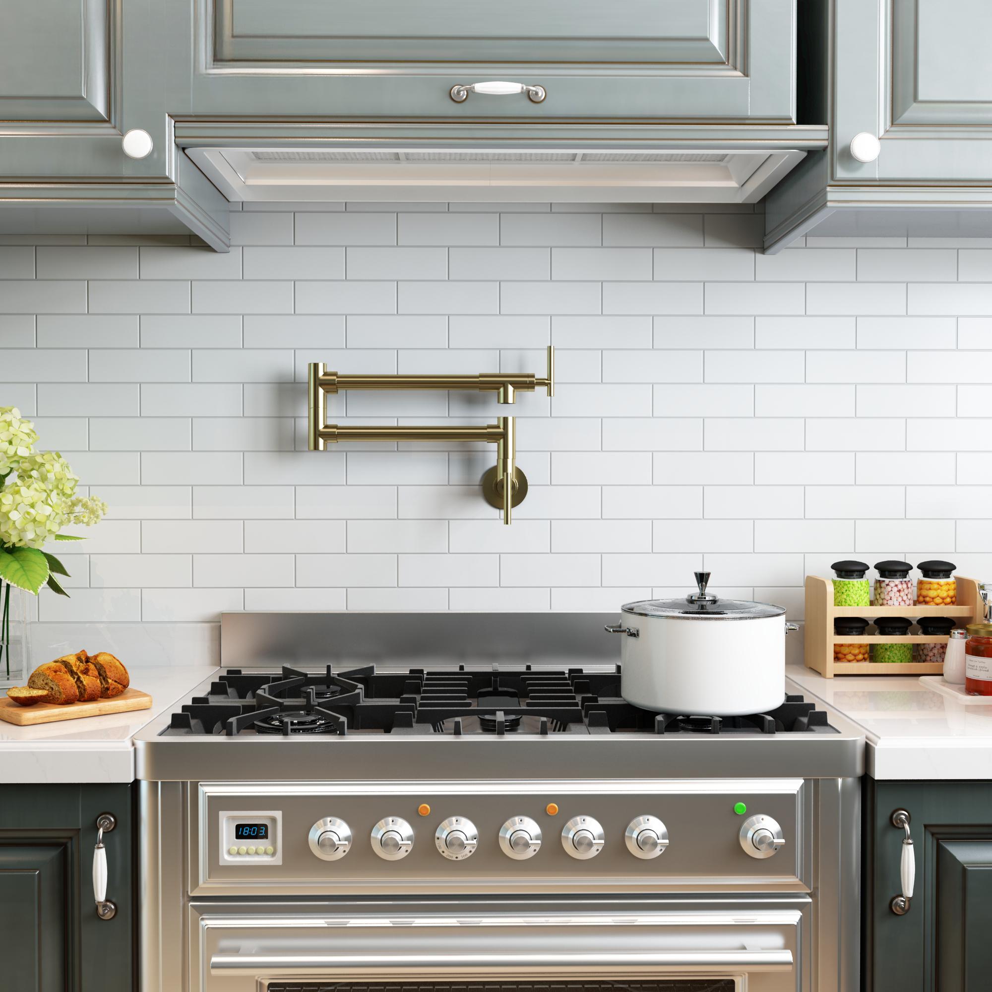 Wall Mount Pot Filler Kitchen Faucet with 360° Rotating Arm & Fast-Flow Aerator