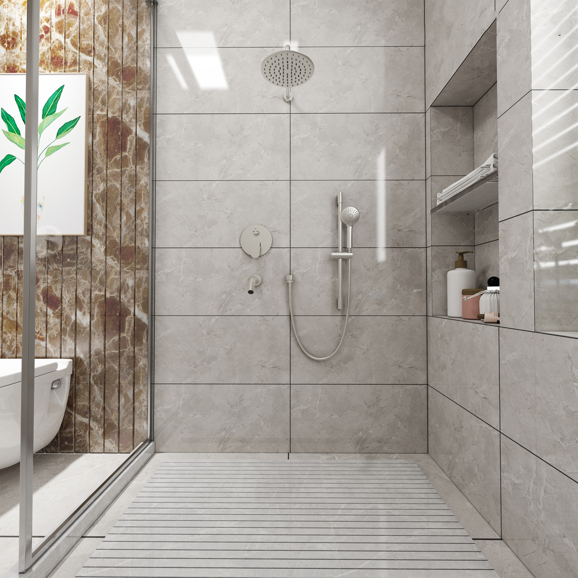 9-inch 3-Function Shower Faucet Set with Tub Spout & Slide Bar