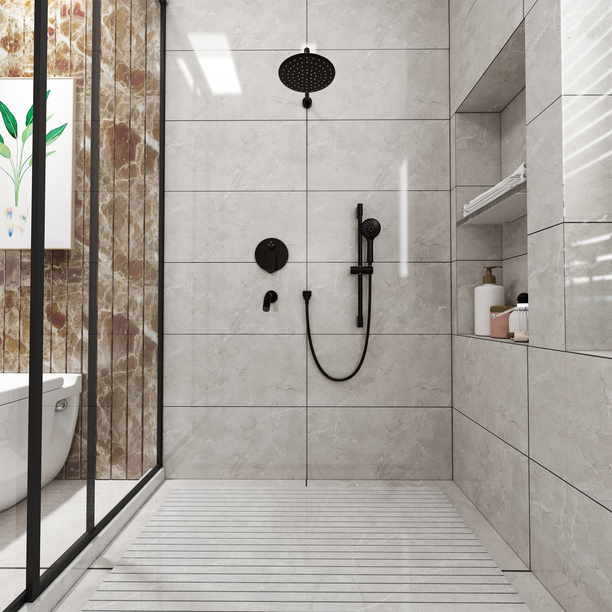 9-inch 3-Function Shower Faucet Set with Tub Spout & Slide Bar