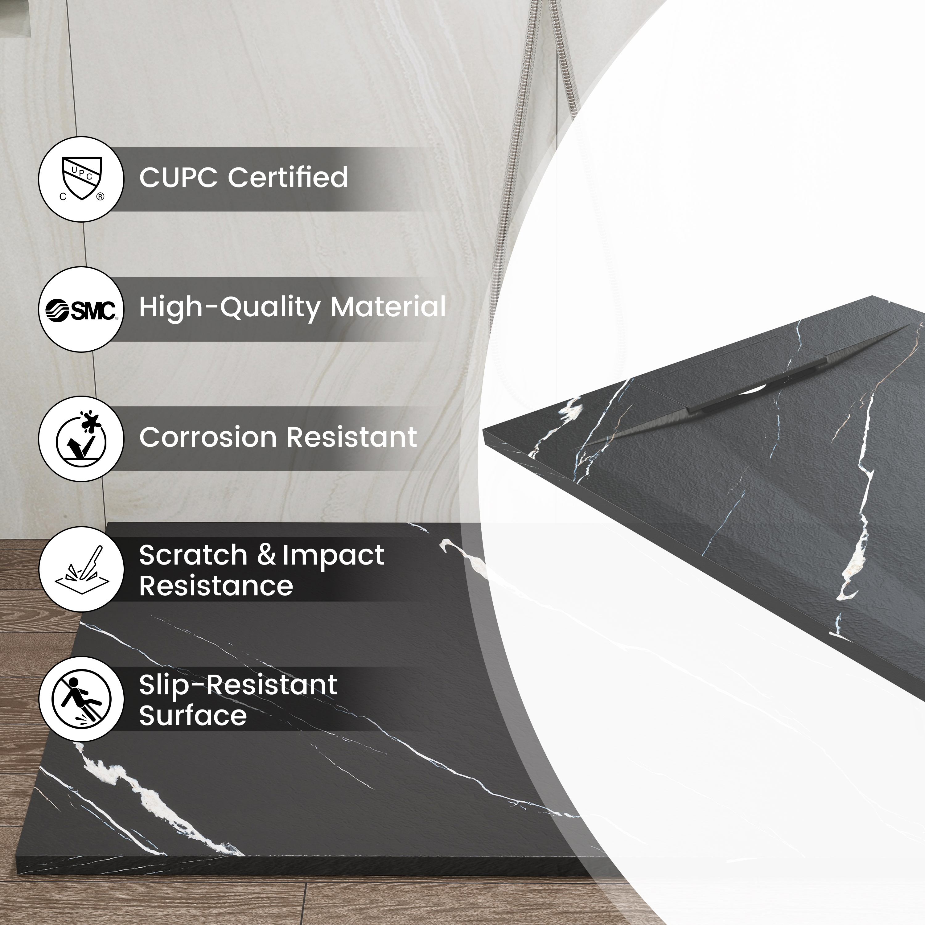 European-Style SMC Shower Base with Low-Entry & Wheelchair Accessible