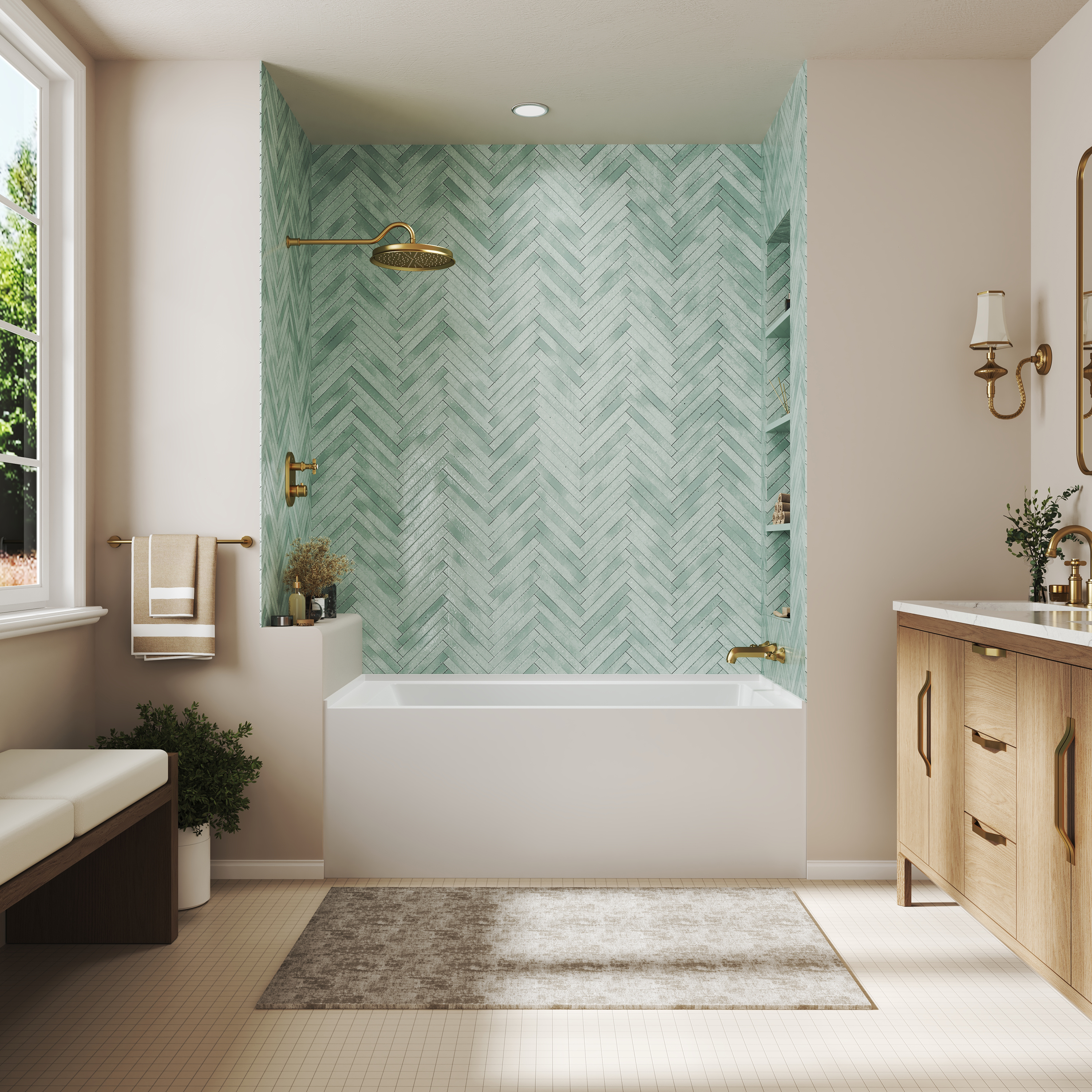 60" Luxury Drop-In Acrylic Soaking Bathtub with Square Interior