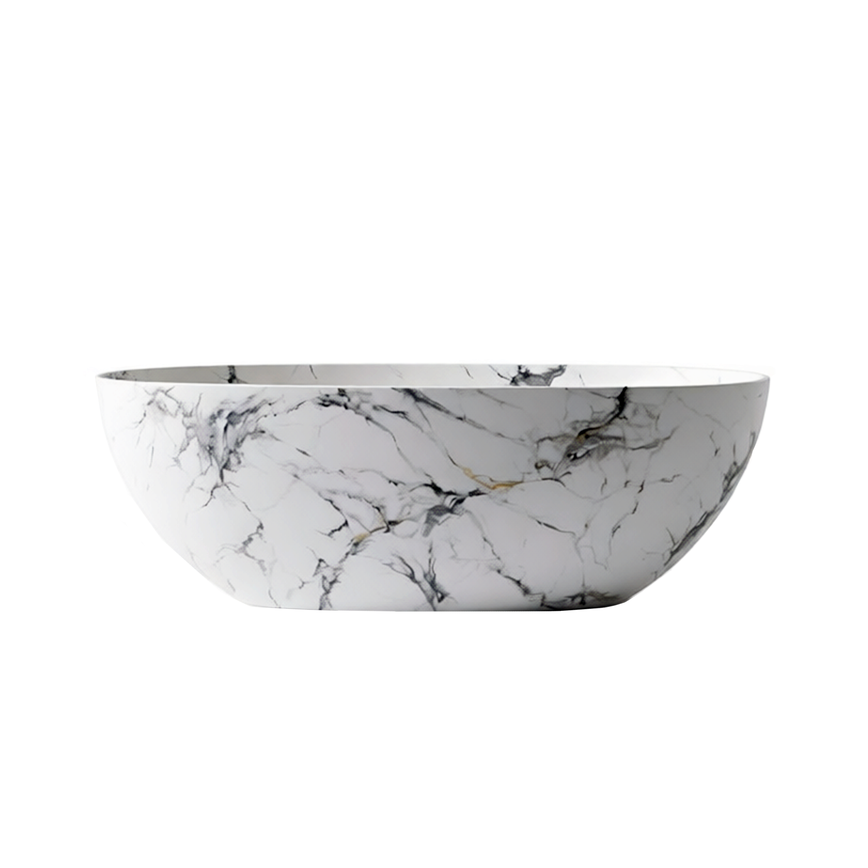 65" Freestanding Solid Surface Bathtub in Statuario White Marble Look with Ergonomic Backrest