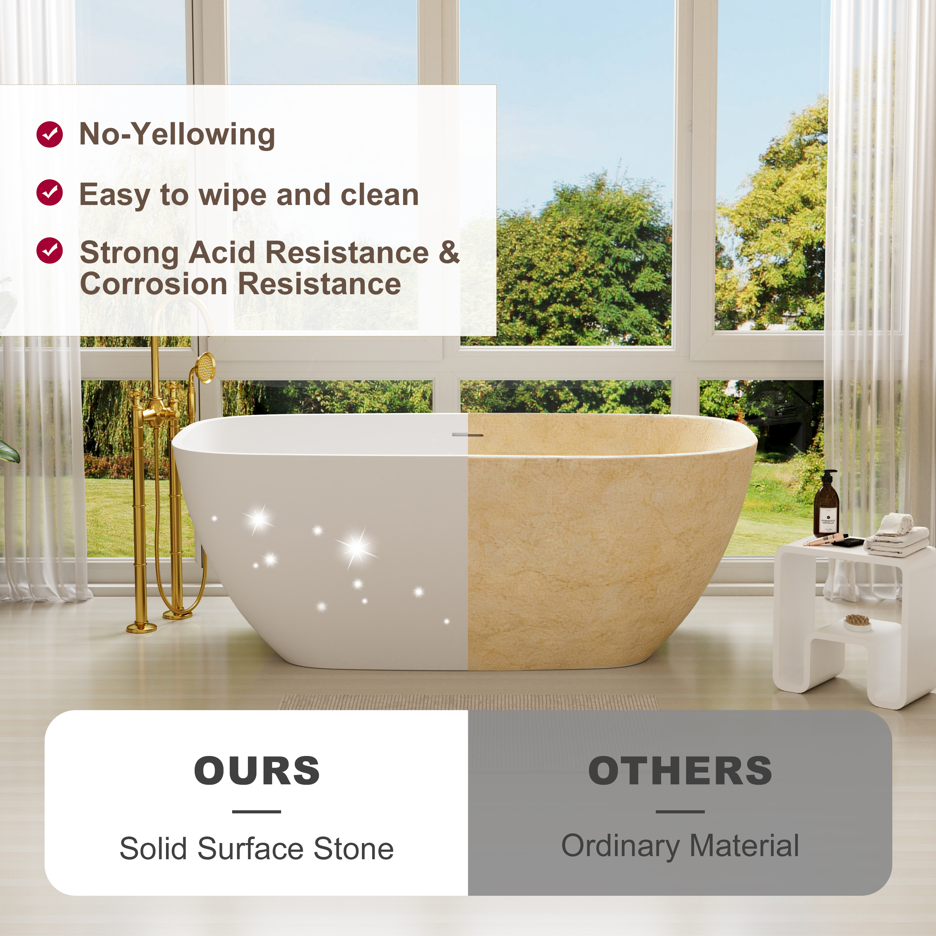 CasaSolid 59"/67" Rectangular Solid Surface Freestanding Tub Designed for Bath Installations - Gridley