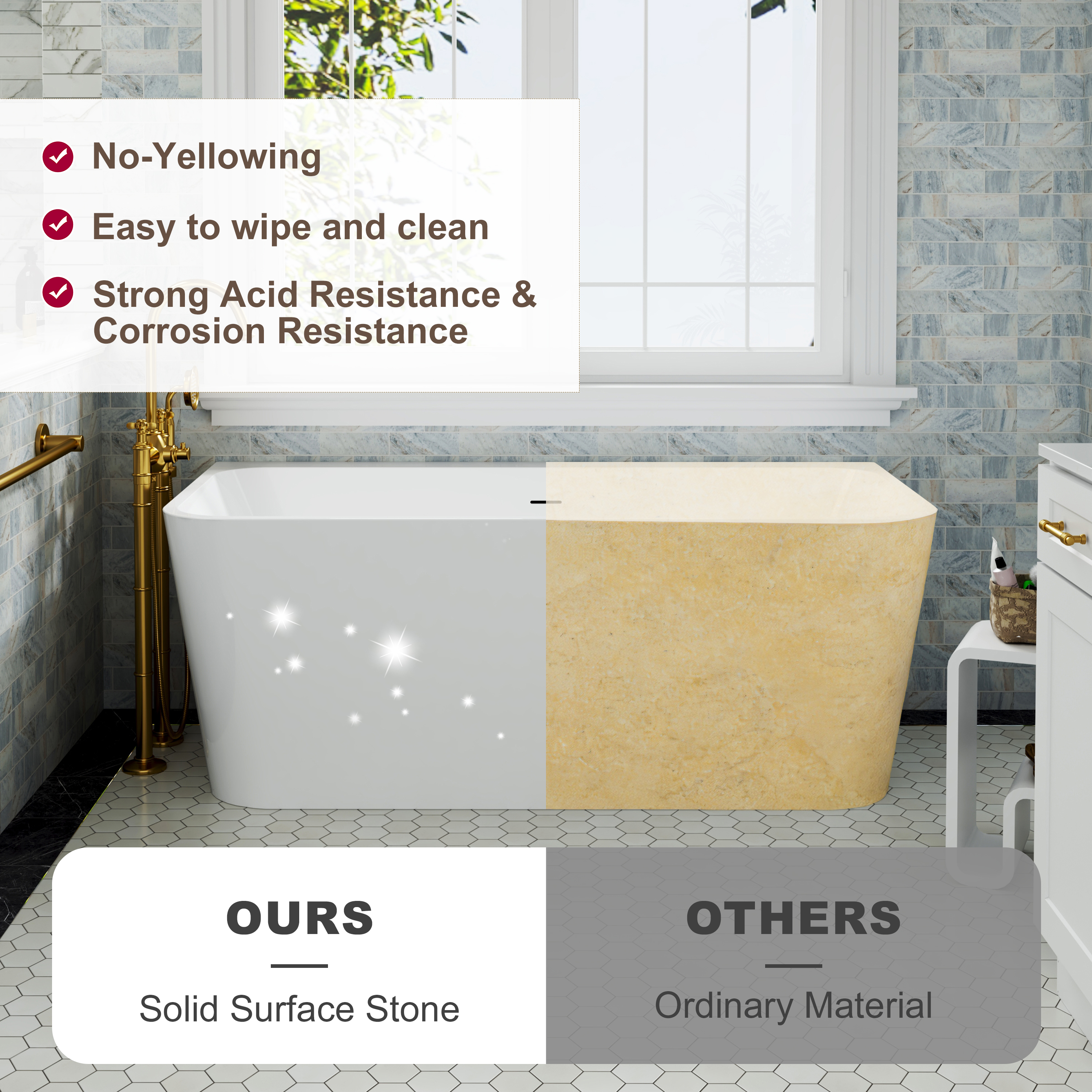 55"/59" Glossy White Square Freestanding Acrylic Bathtub with Modern Industrial Design