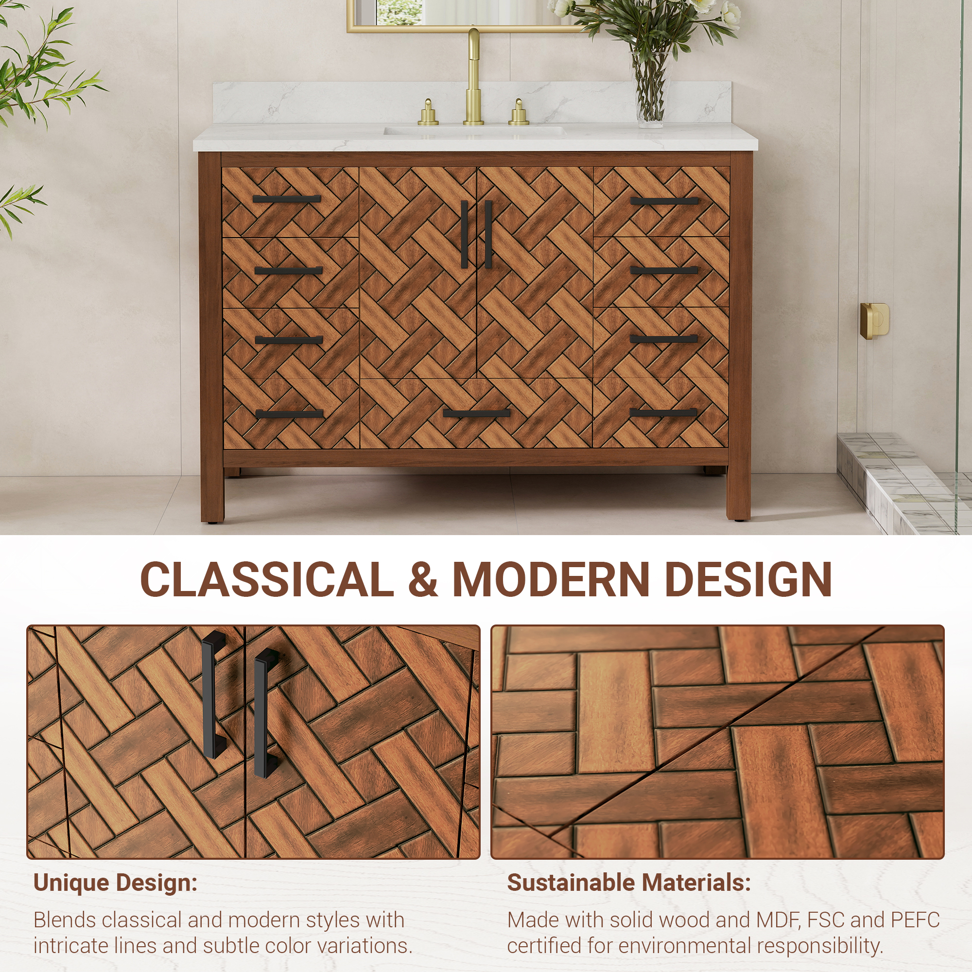 48" Bathroom Vanity with Engineering Stone Top & Single Sink