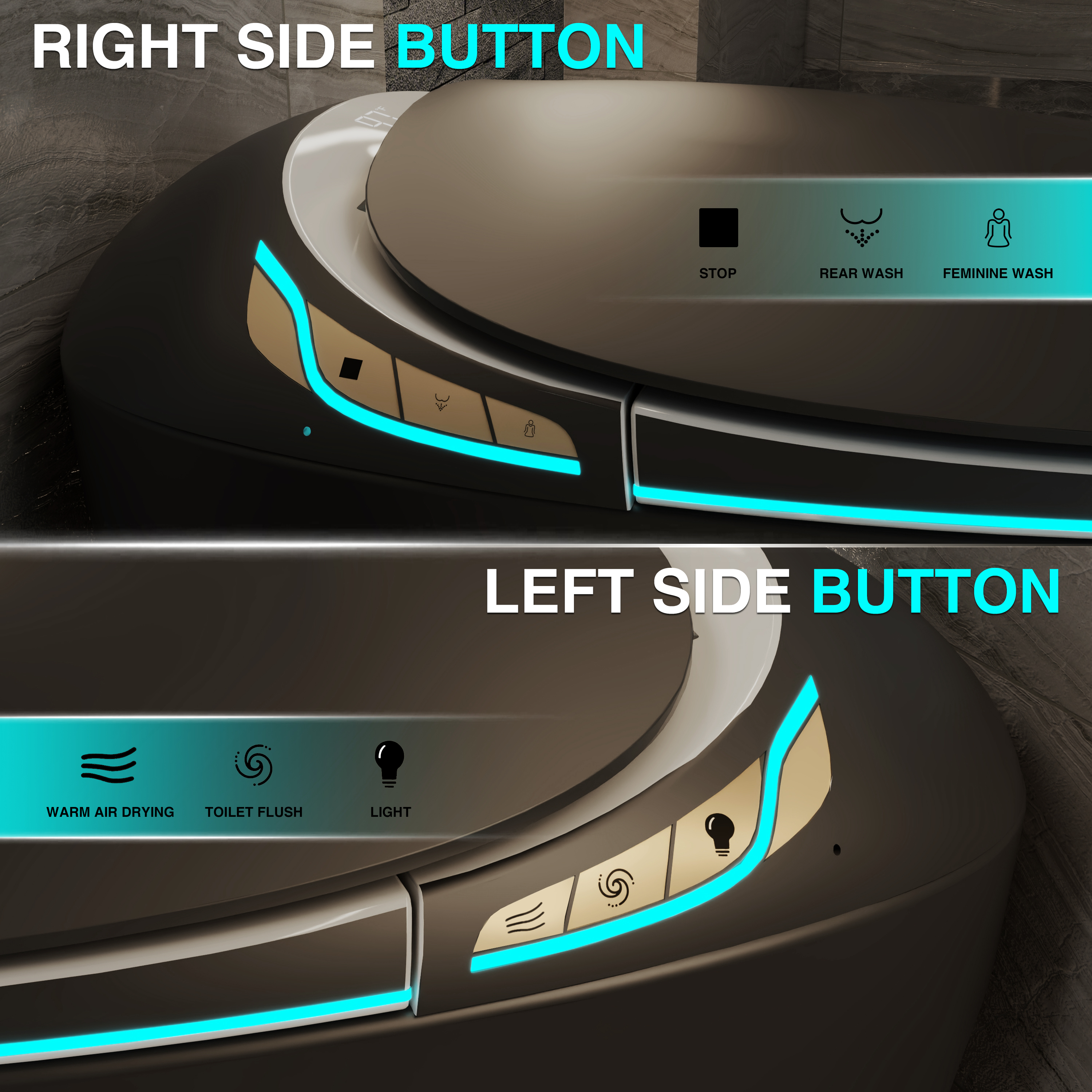 Egg-Shaped Smart Toilet with Automatic Lid, Heated Seat & Bidet Wash, Black & Pink