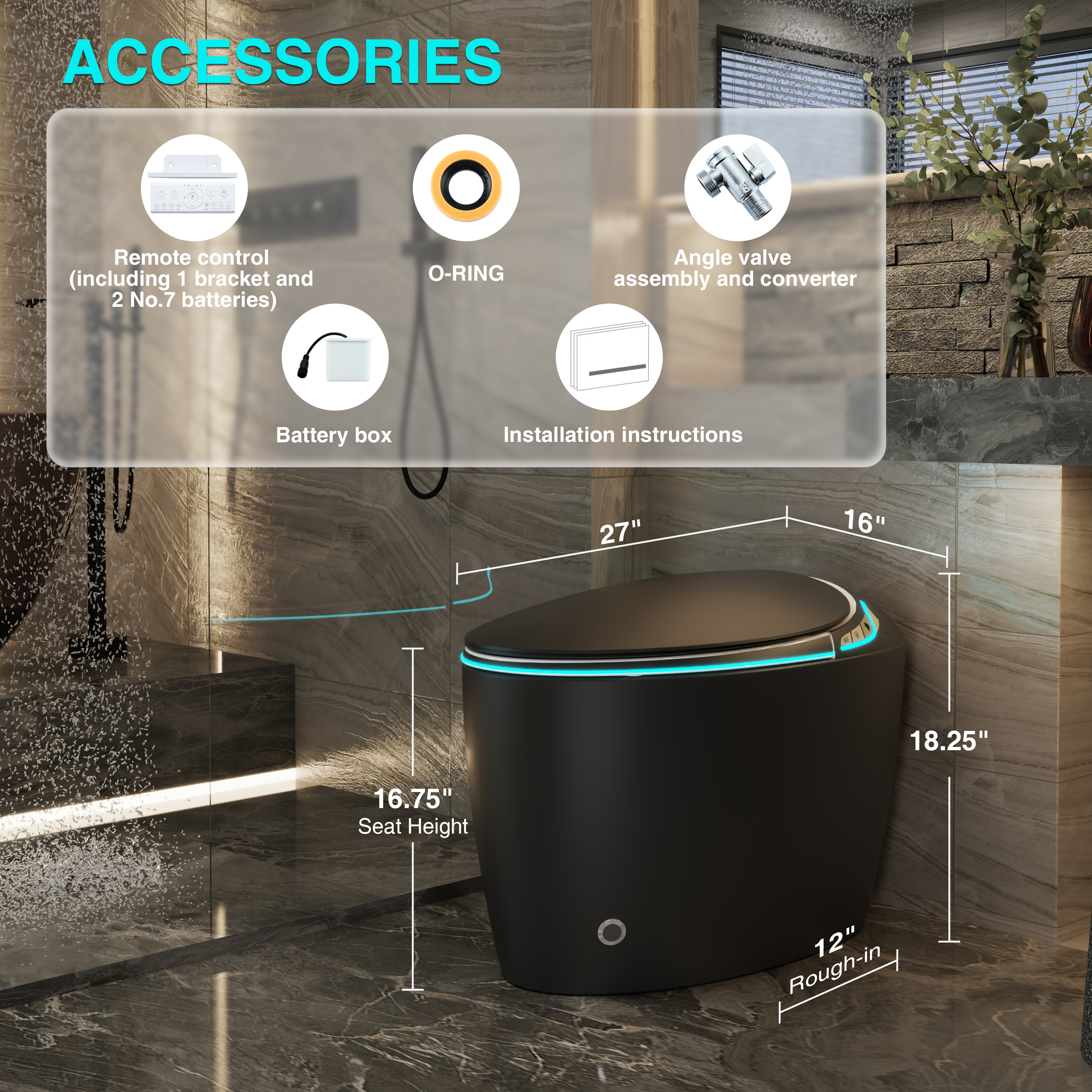 Egg-Shaped Smart Toilet with Automatic Lid, Heated Seat & Bidet Wash, Black & Pink