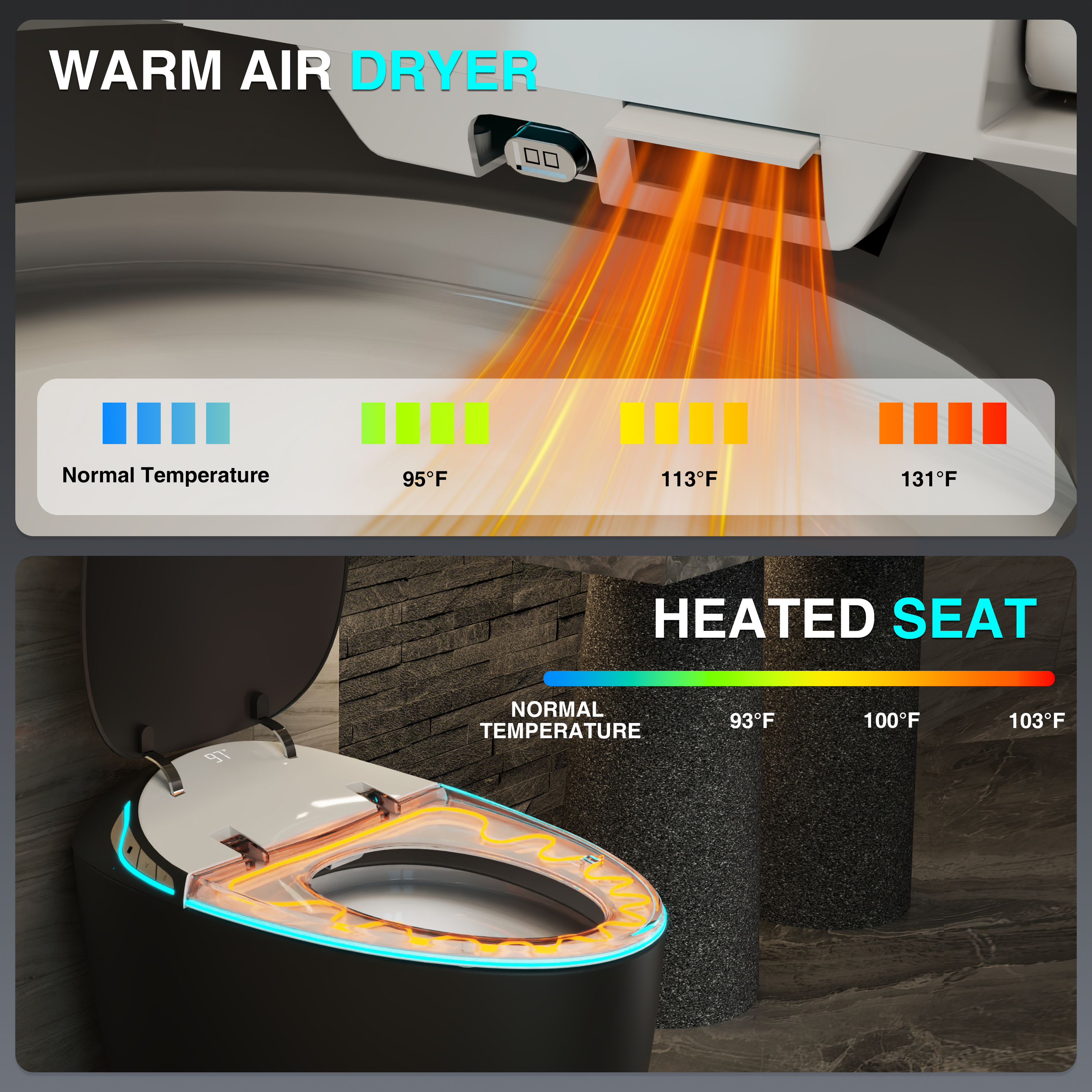 Egg-Shaped Smart Toilet with Automatic Lid, Heated Seat & Bidet Wash, Black & Pink