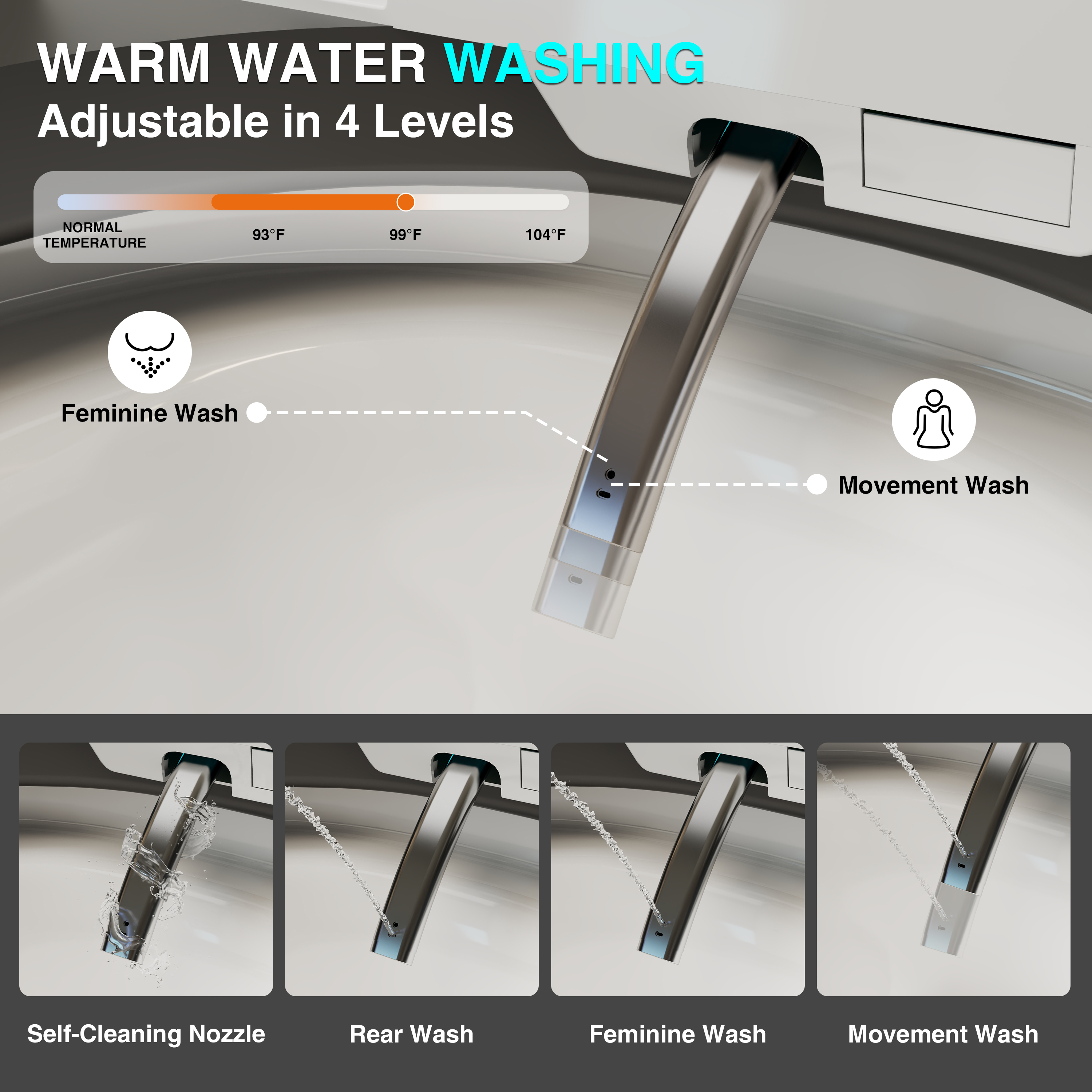 Egg-Shaped Smart Toilet with Automatic Lid, Heated Seat & Bidet Wash, Black & Pink