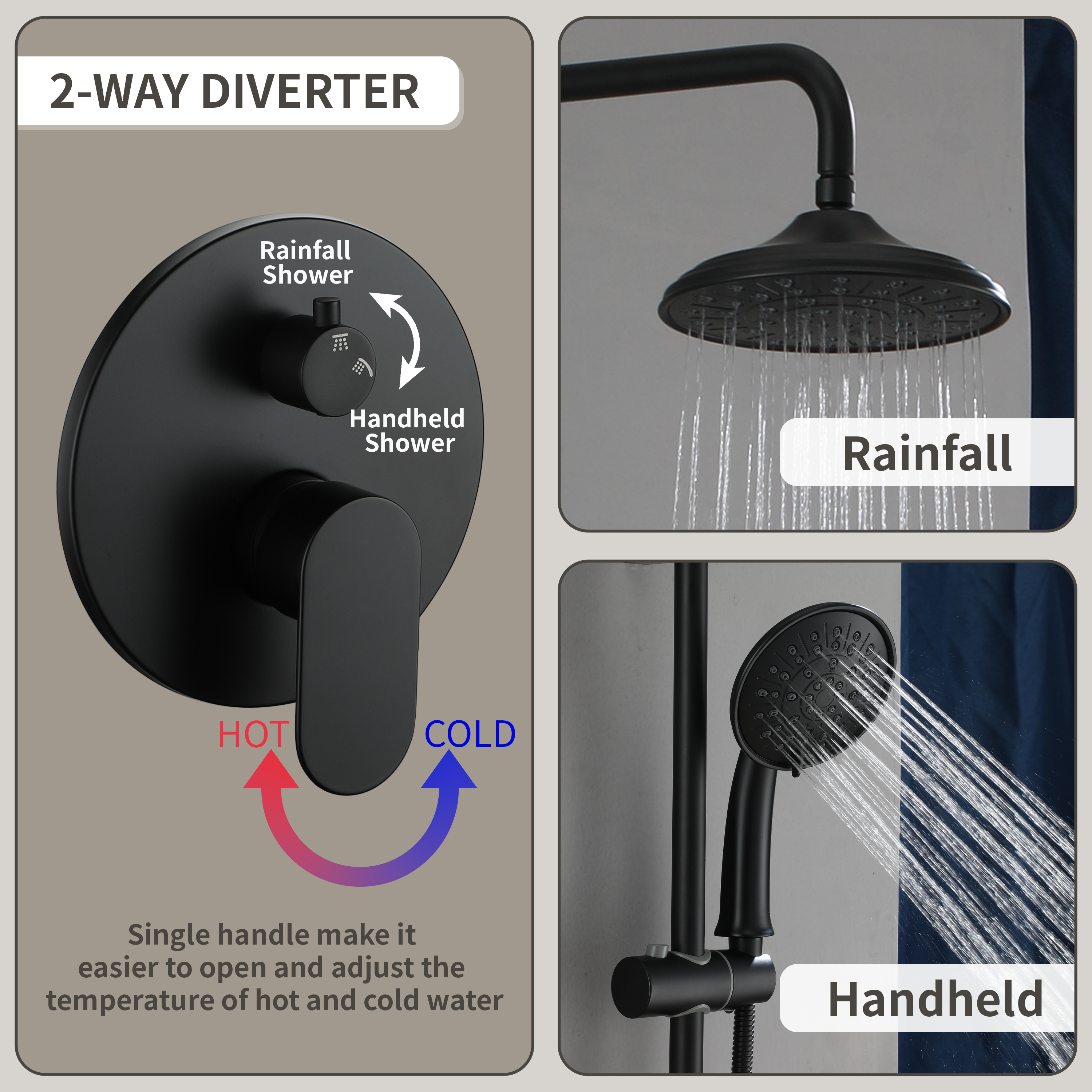 8" Rain Shower Head System with Pressure Balance Valve