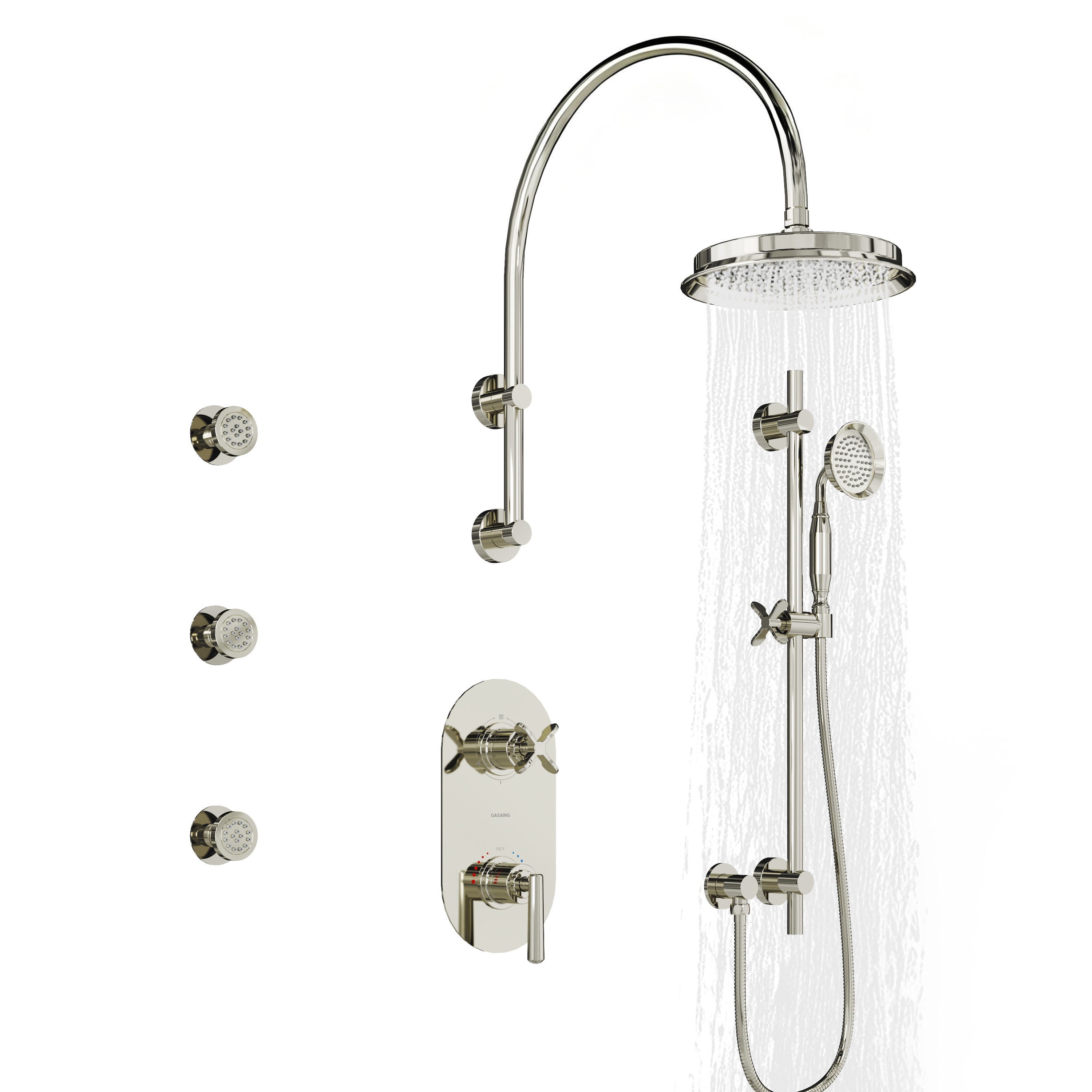 9" Rainfall Thermostatic 3-Function Shower System with Slide Bar & Body Jets