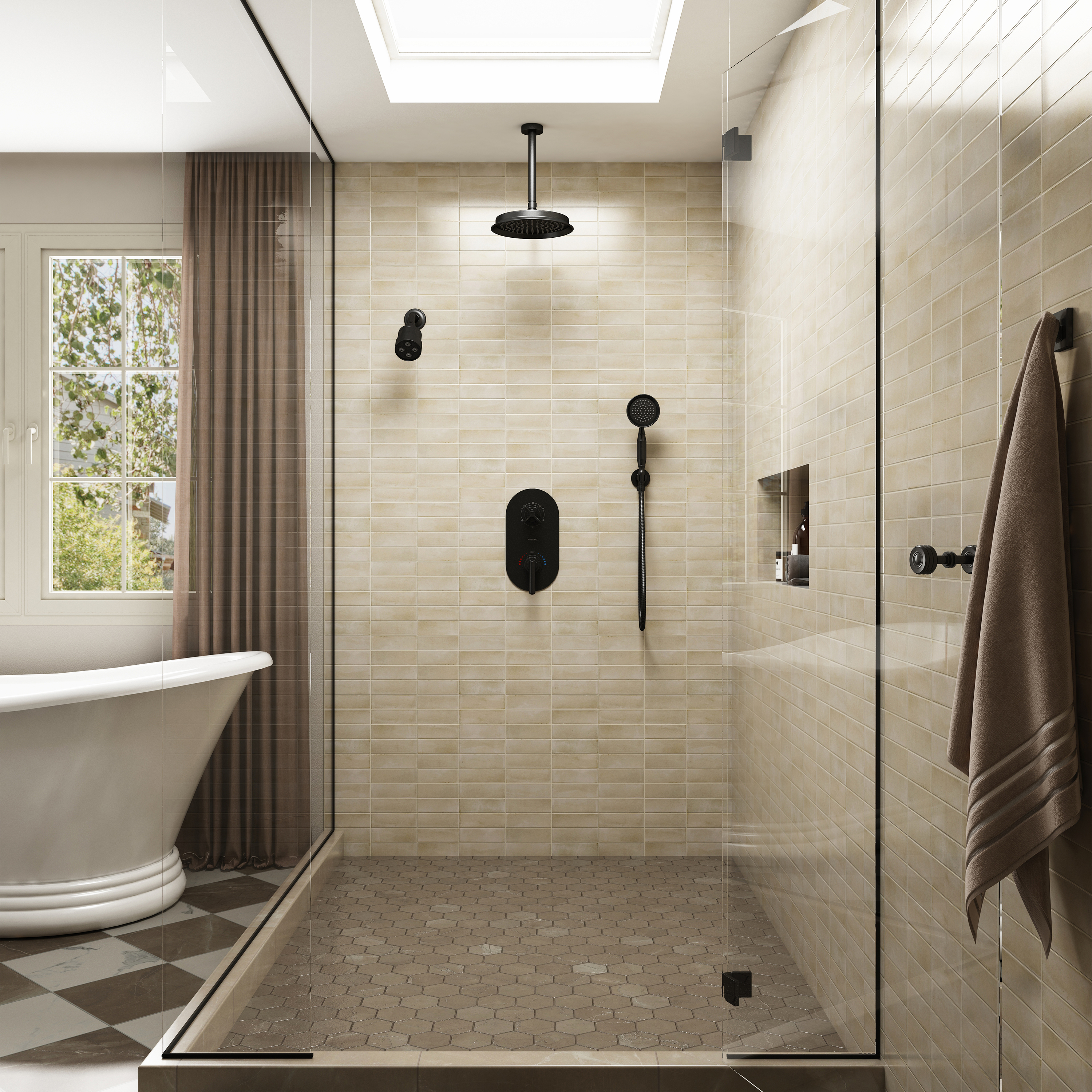 9"+4" Rainfall Thermostatic Concealed 3-Function Shower System with Handheld