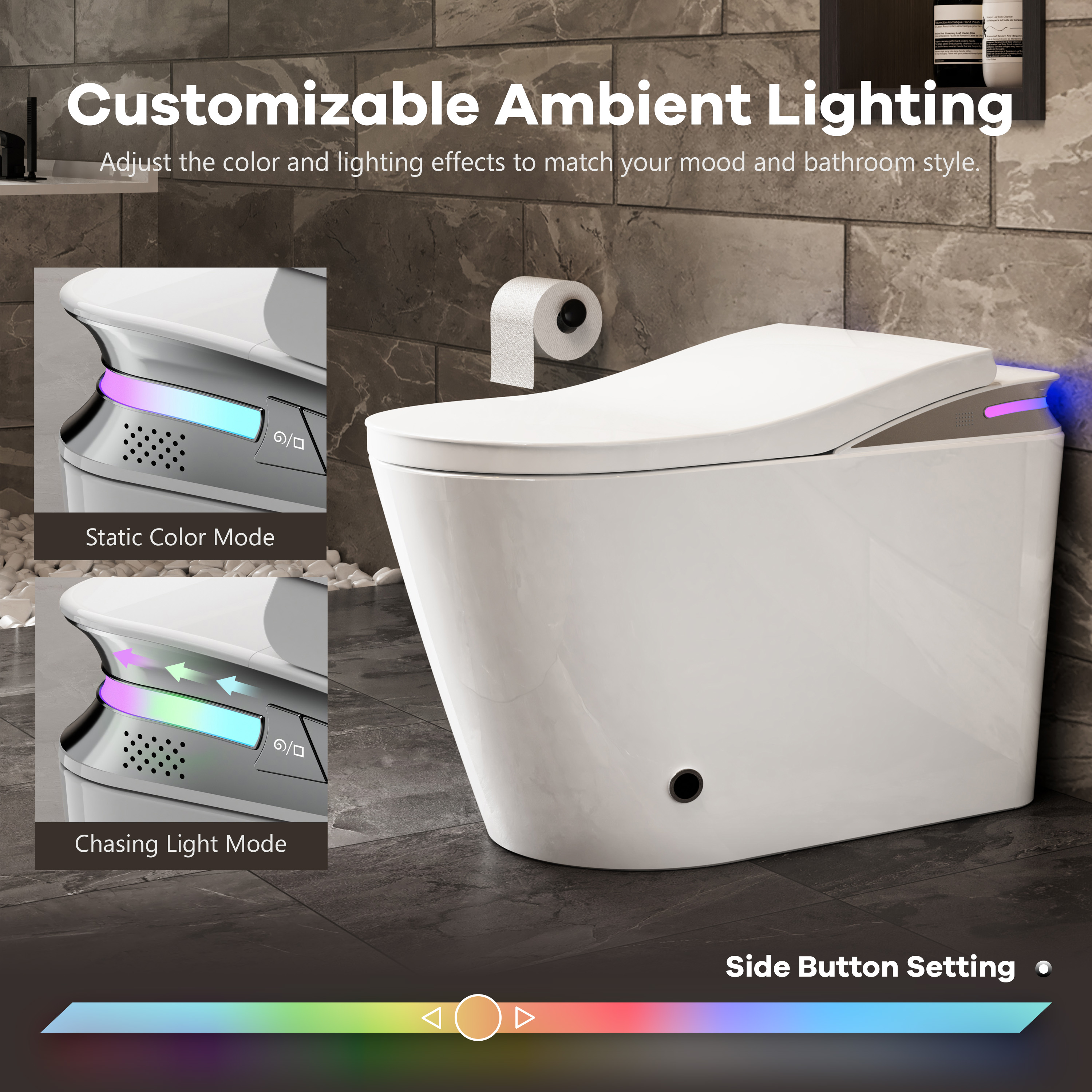 One-Piece Chair Height Elongated Smart Bidet Toilet with Auto Lid, Foam Shield Protection & Dual Flush