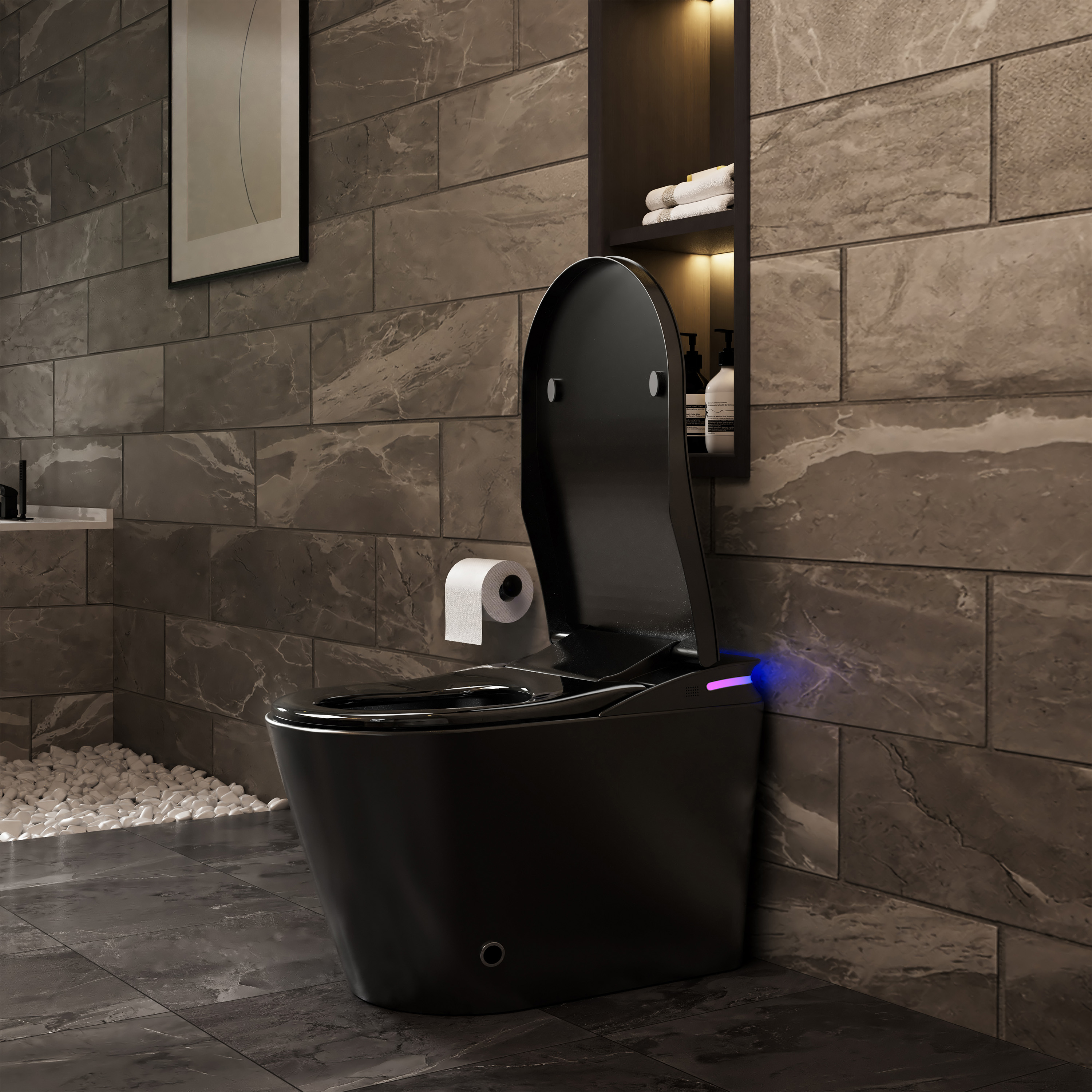 One-Piece Chair Height Elongated Smart Bidet Toilet with Auto Lid, Foam Shield Protection & Dual Flush