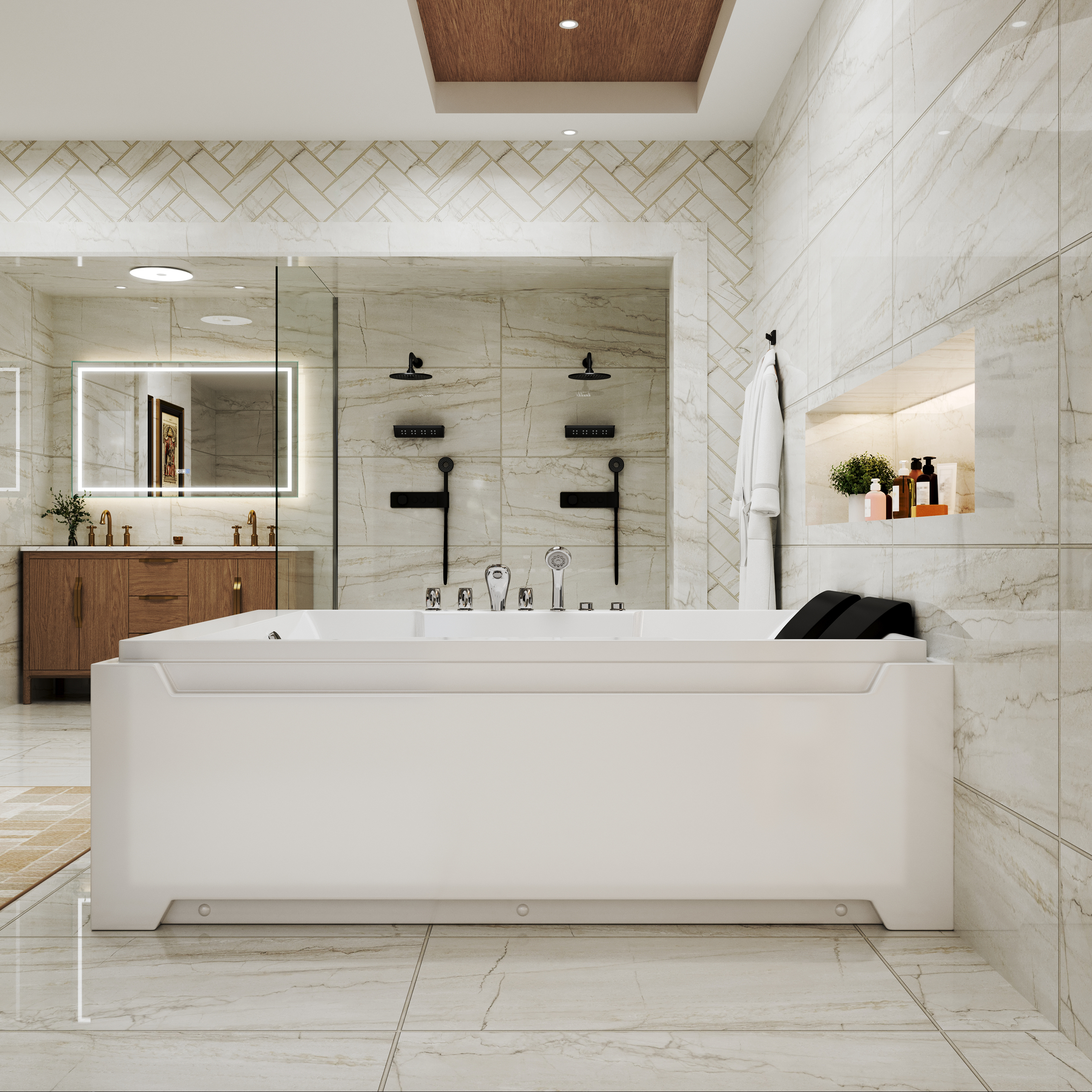 73" Two-Person Whirlpool Tub with Hydro Massage Jets & Chromatherapy Lighting