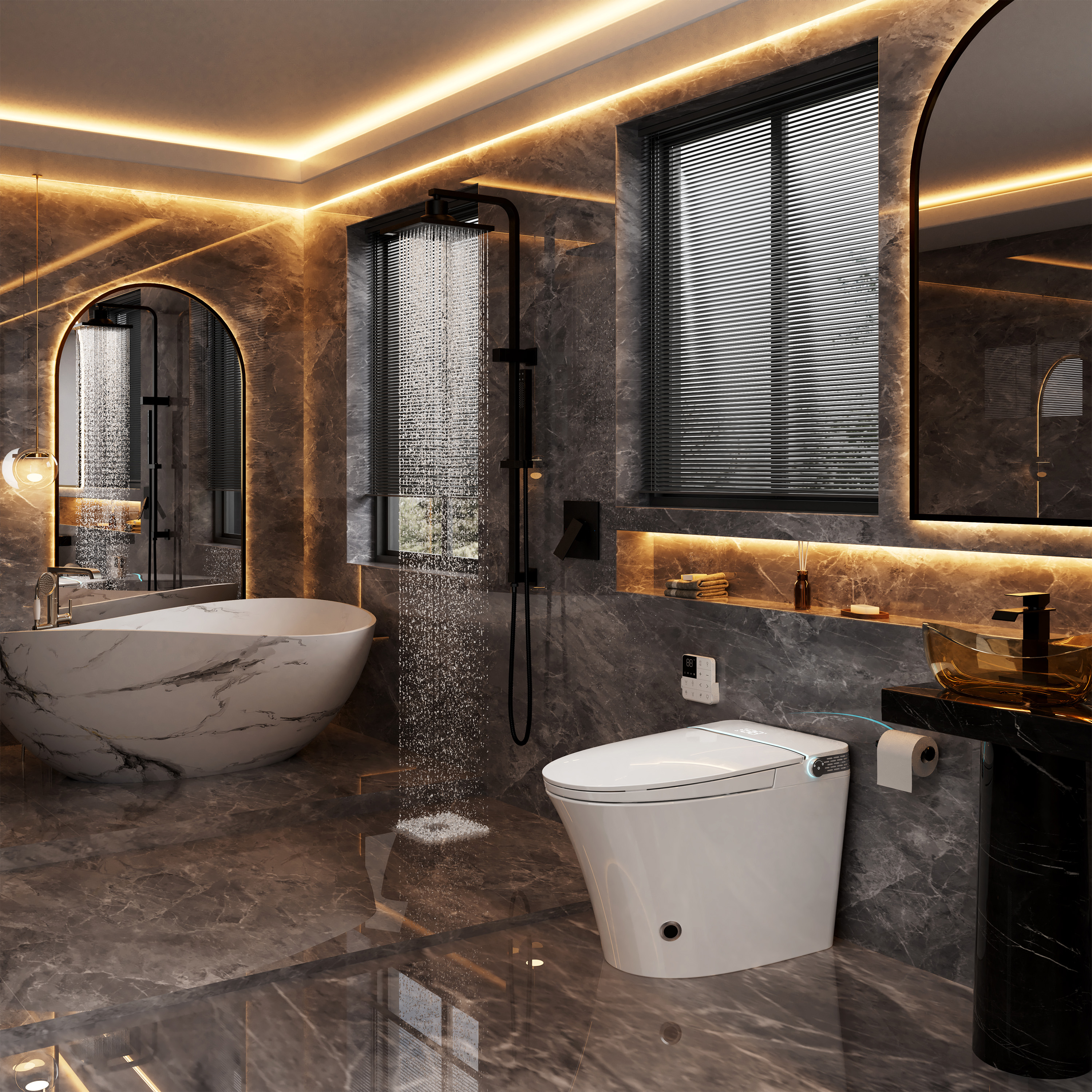 Mordern One-piece Elongated Smart Bidet Toilet with Digital Display, Auto Lid, Heated Seat & Dual Flush