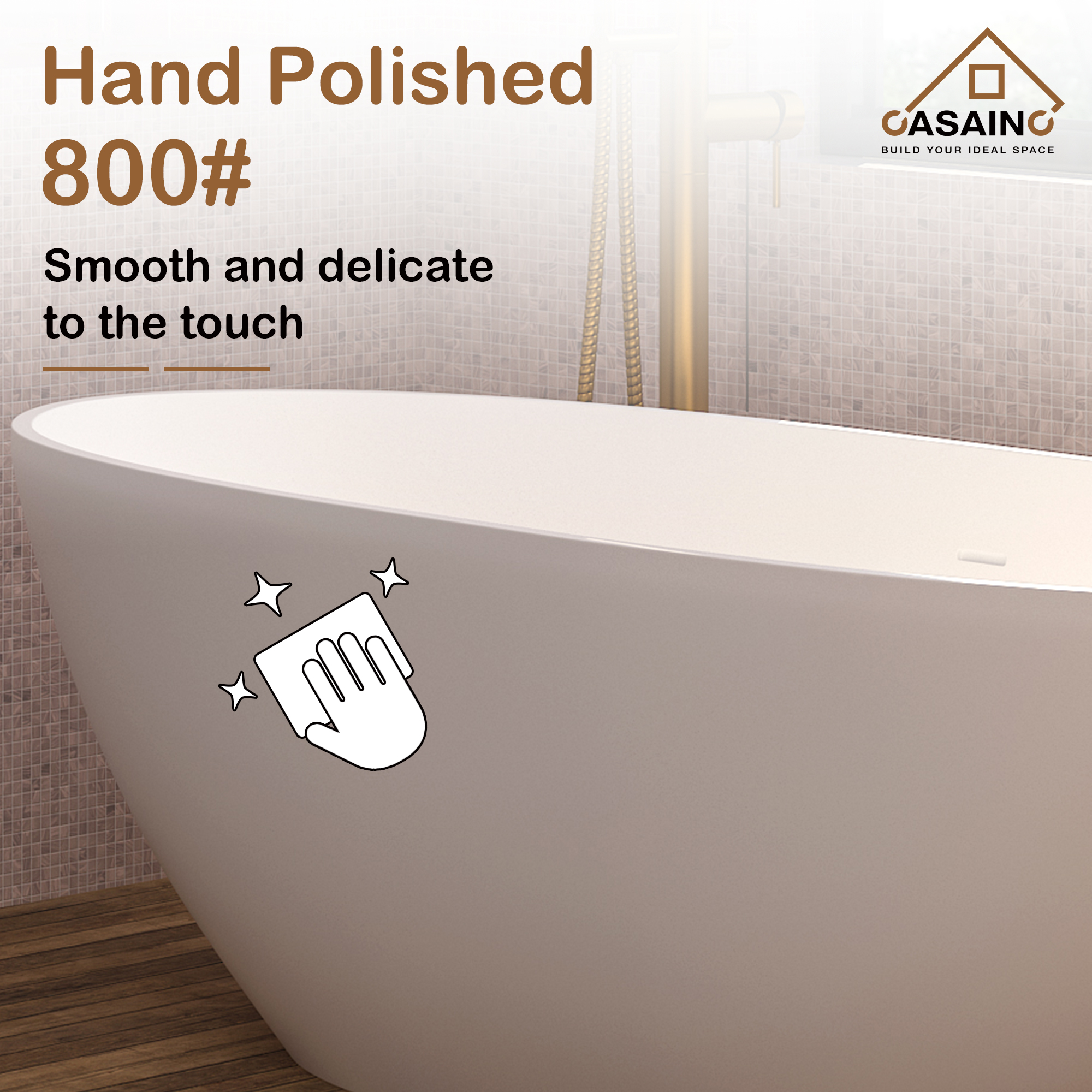 55 inches  Solid Surface Free-Standing Bathtub with Center  Drain in Matte White