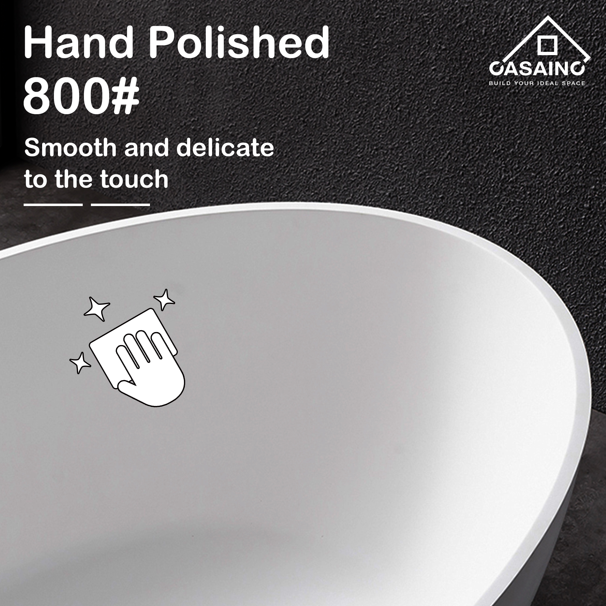 55 inches  Solid Surface Free-Standing Bathtub with Center  Drain in Matte White