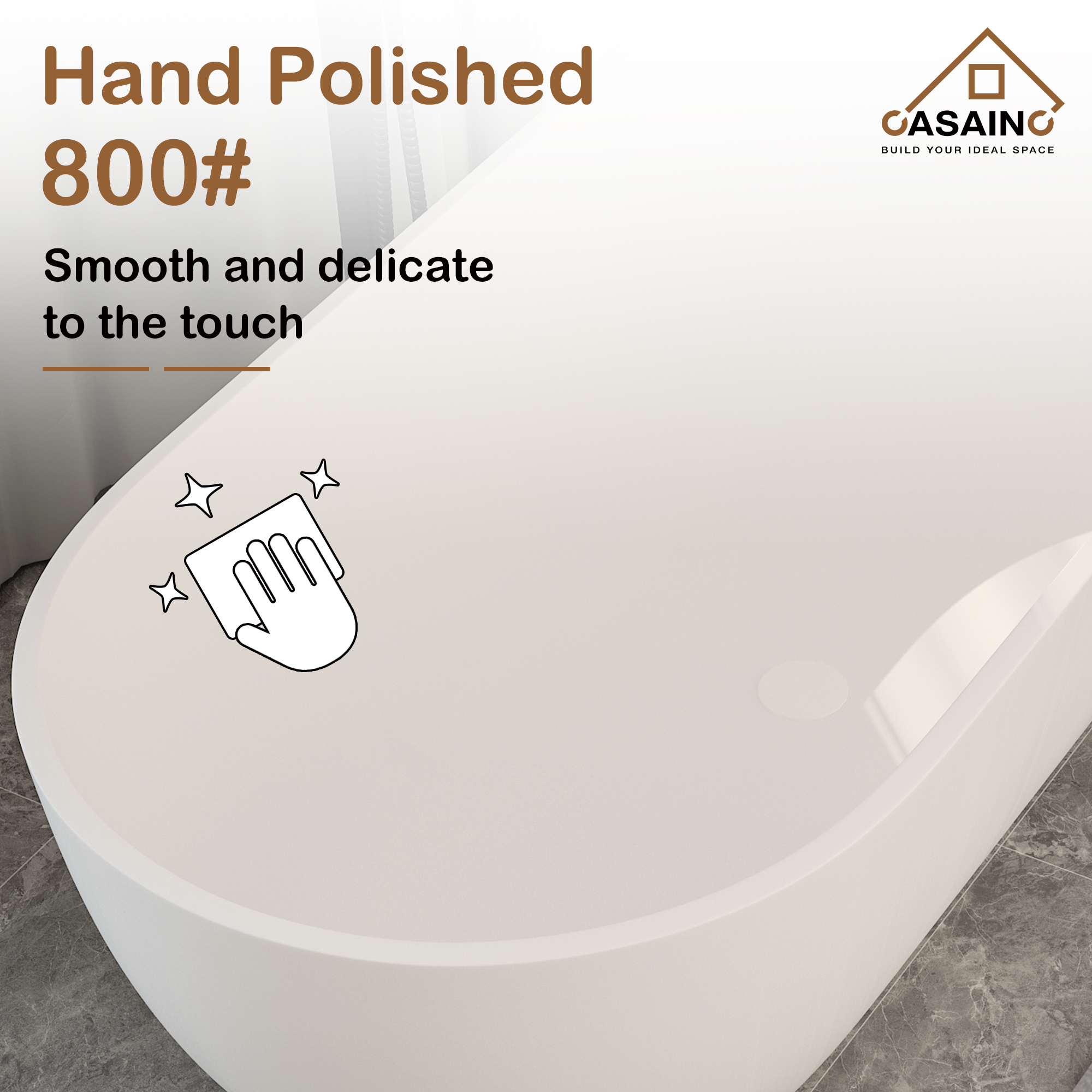 59 inches Solid Surface Free-Standing Bathtub with Center Drain in Matte White