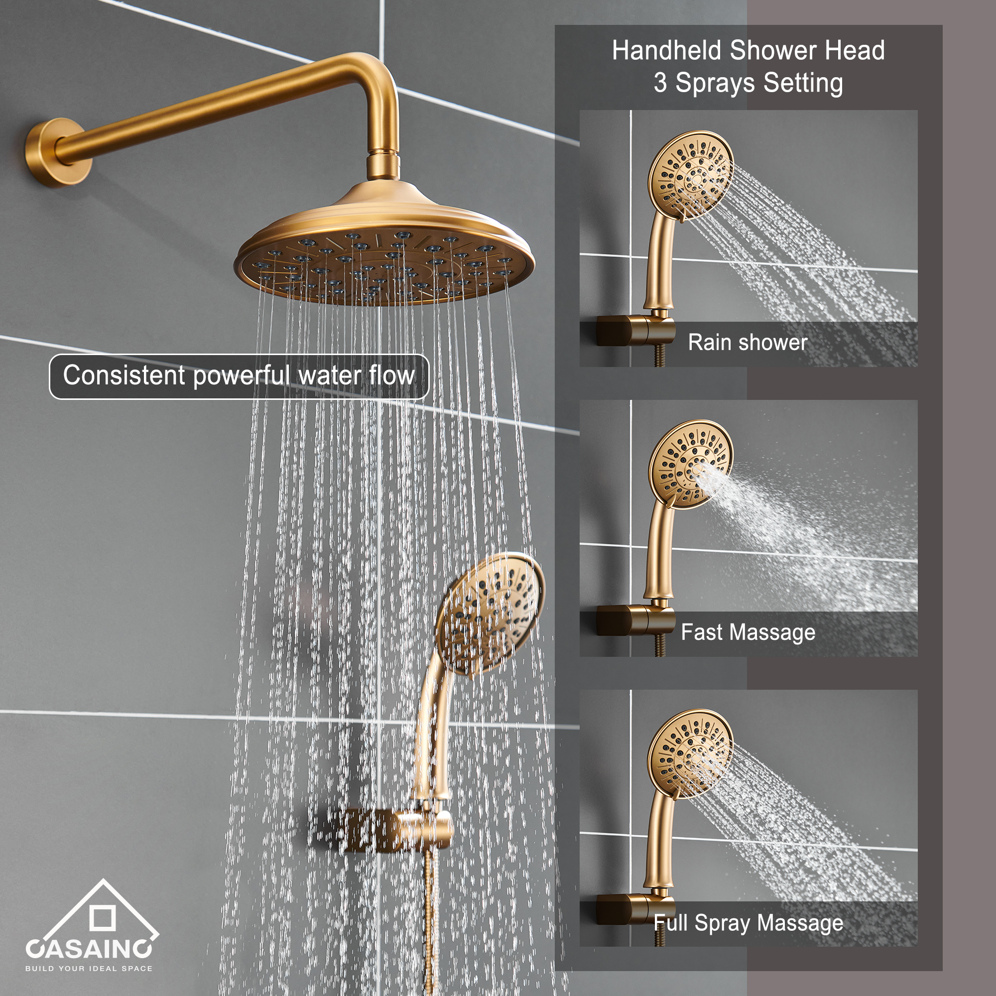 CASAINC 8.3 inch Wall-mounted Rain Shower Faucet with Pressure Balanced Valve