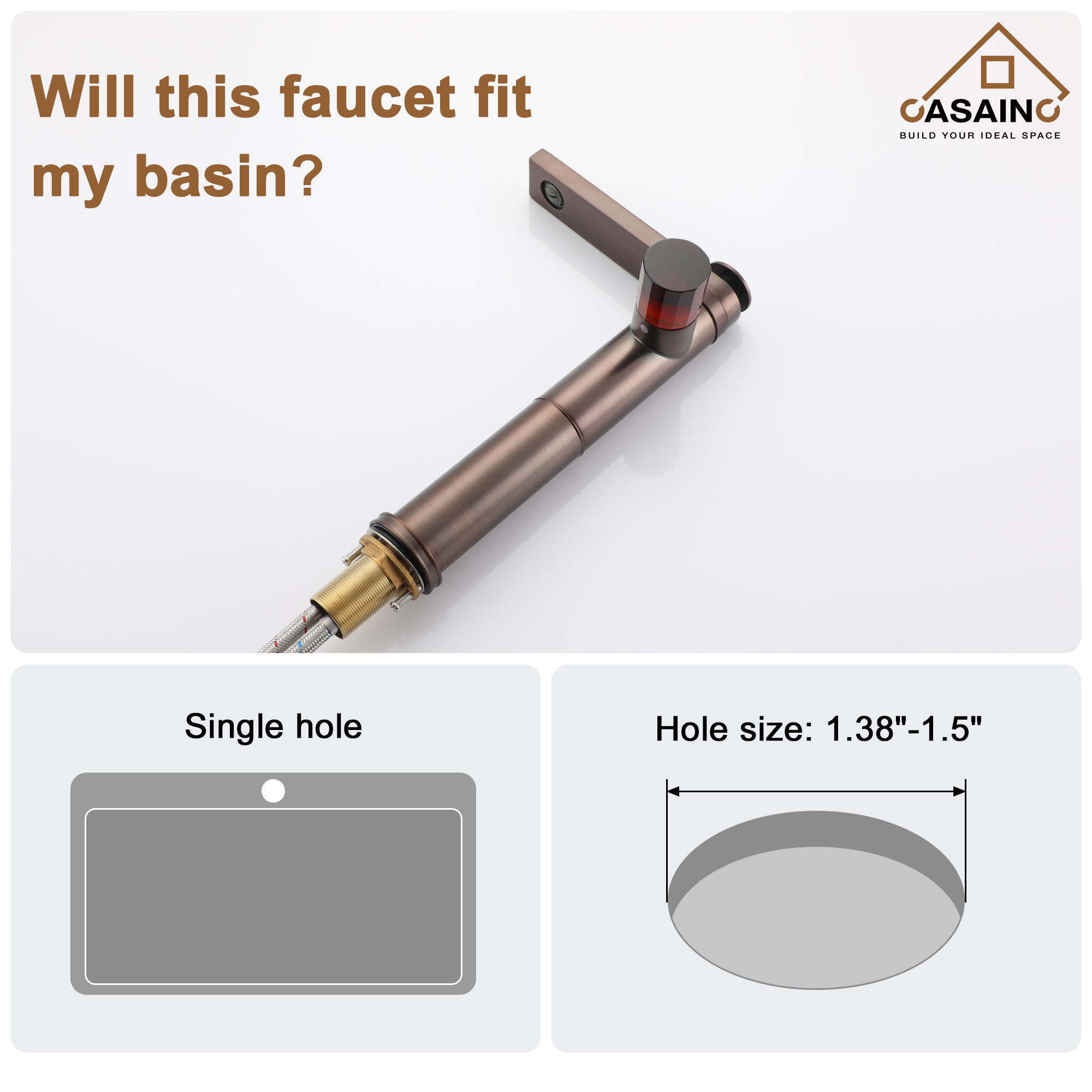 CASAINC 1.2GPM Spot-Free Single Glazed Handle Heightened Bathroom Vessel Sink Faucet with Pop-Up Drain, in Brown Bronze