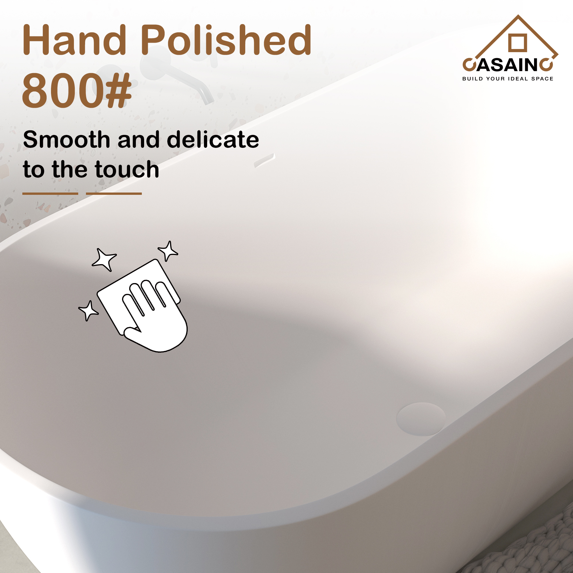 CASAINC 59/69" Solid Surface Bathtubs, Stone Resin Freestanding Tubs, Contemporary Oval Soaking Tub with Overflow and  Drain, Matte White