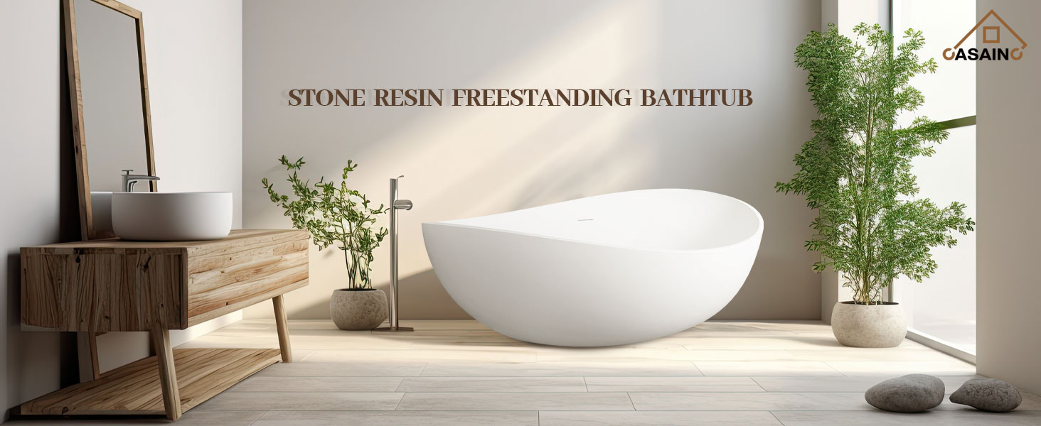 63" Solid Surface Freestanding Bathtub with Overflow and Drain, Matte Black, Matte Grey, Matte White