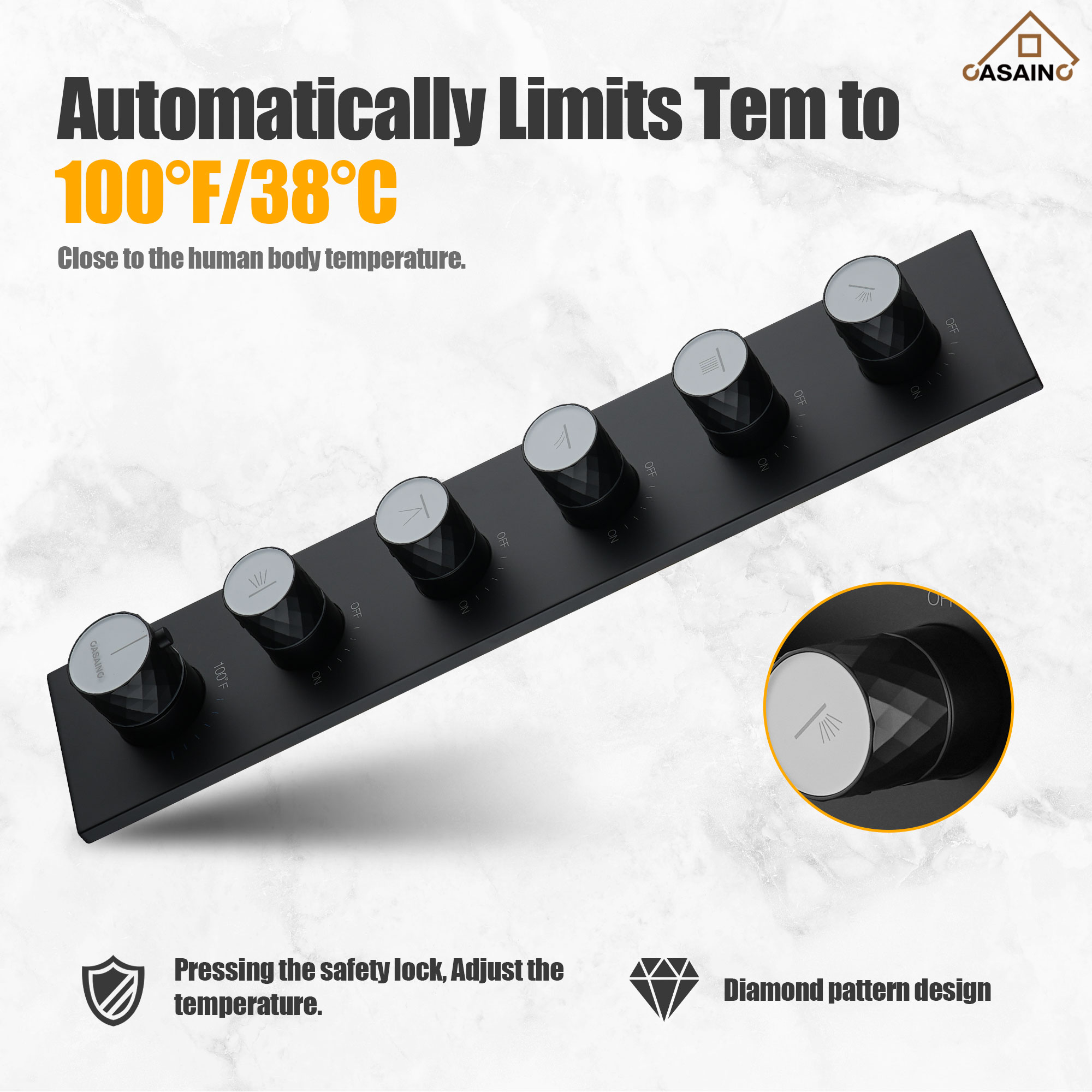 20*24'' Rectangle Shower System With 4 Sprays Modes & 3 Body Jets