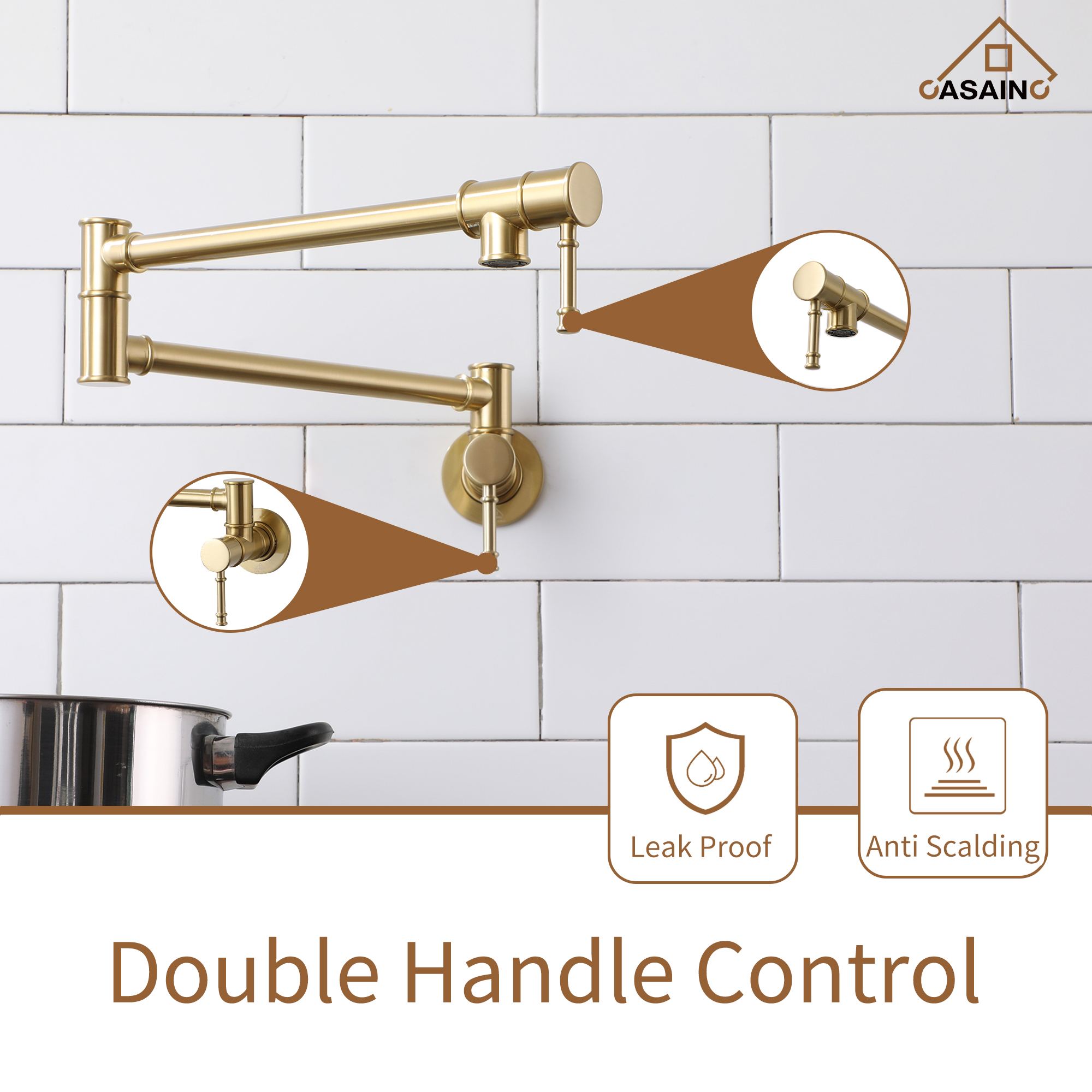 Space-Saving Wall-Mounted Pot Filler with Double Handles and Folding Design