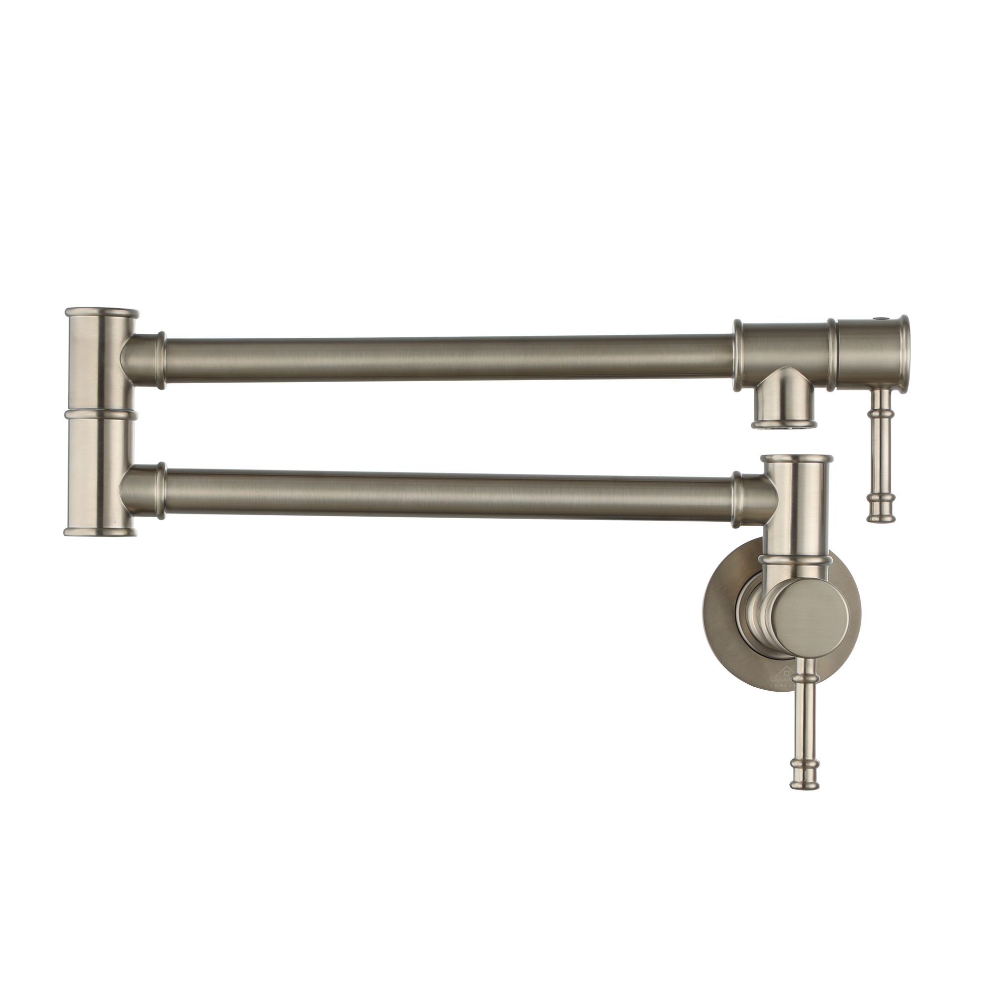 Space-Saving Wall-Mounted Pot Filler with Double Handles and Folding Design