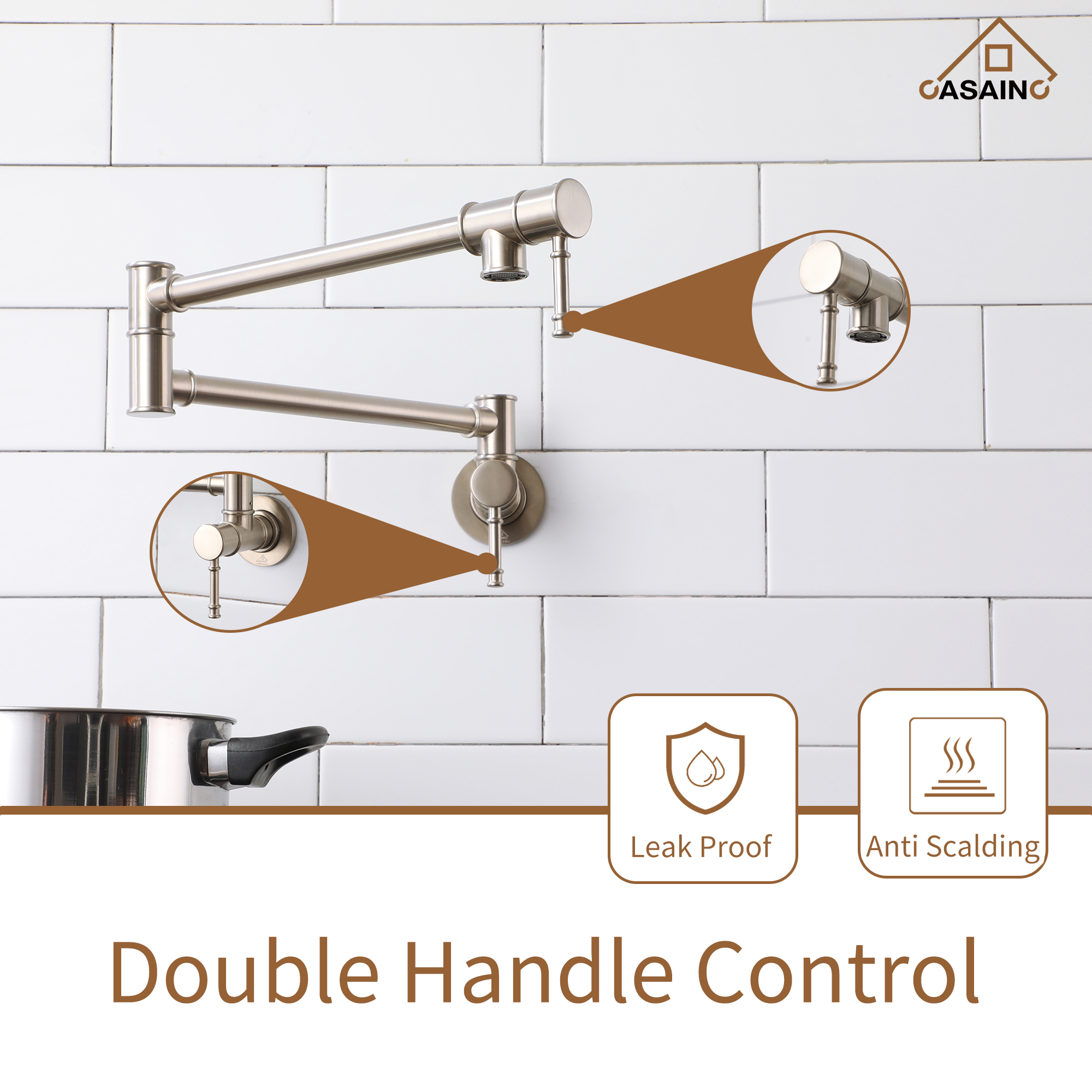 Space-Saving Wall-Mounted Pot Filler with Double Handles and Folding Design