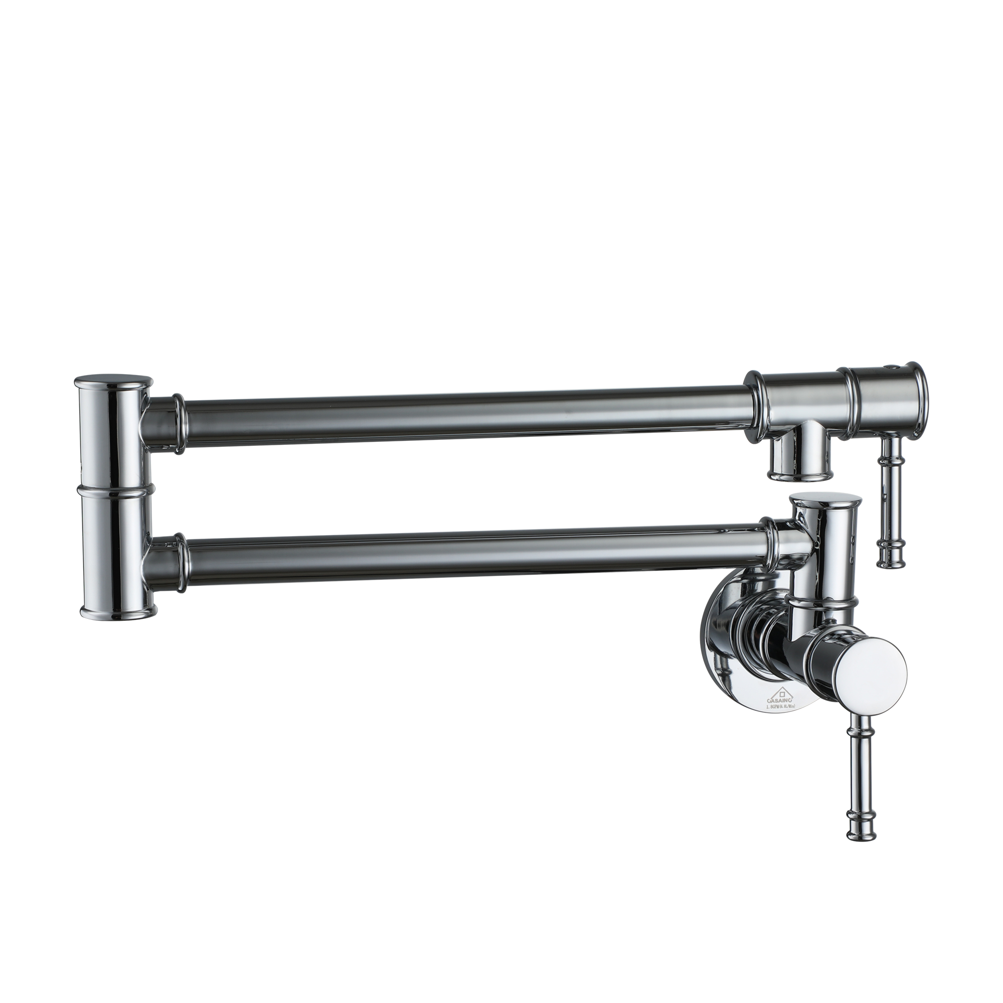 Space-Saving Wall-Mounted Pot Filler with Double Handles and Folding Design
