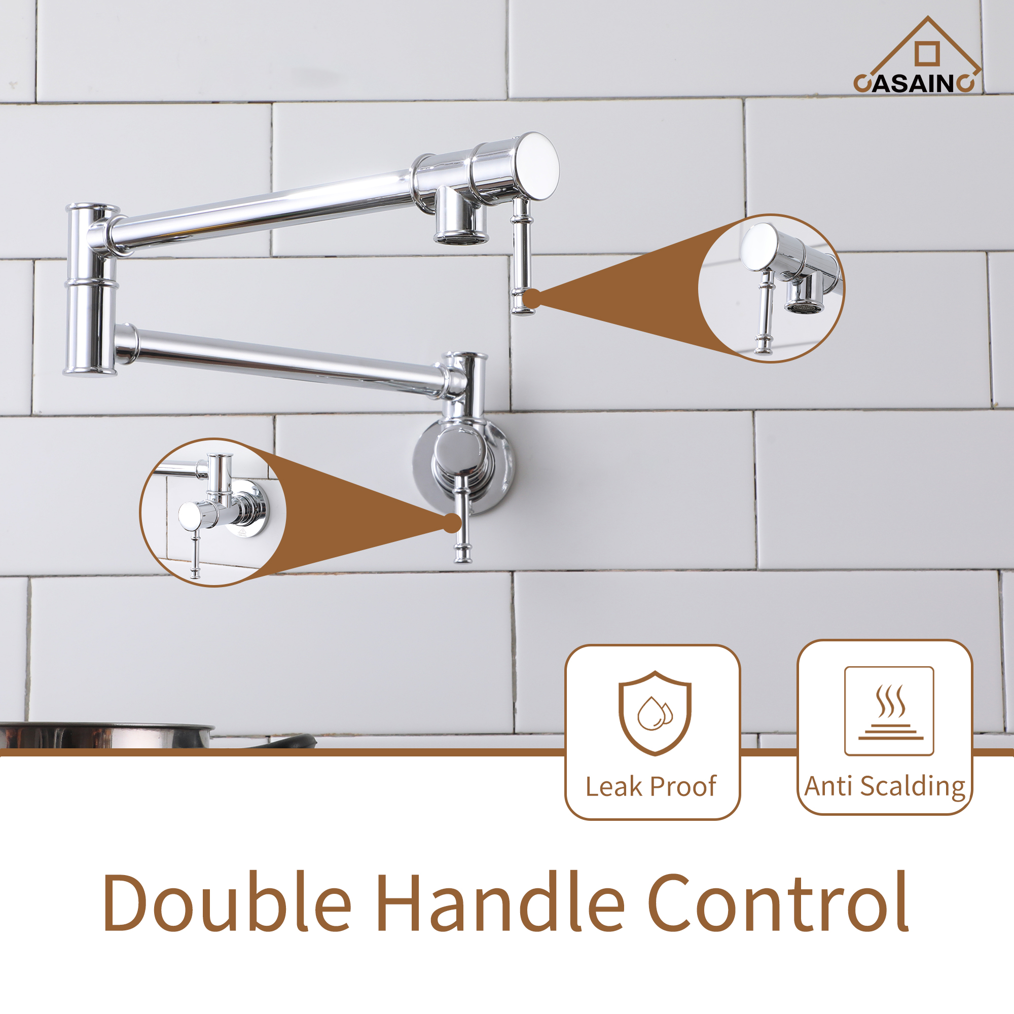 Space-Saving Wall-Mounted Pot Filler with Double Handles and Folding Design
