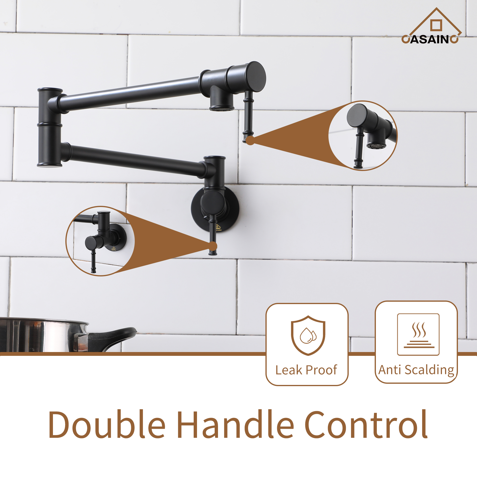 Space-Saving Wall-Mounted Pot Filler with Double Handles and Folding Design