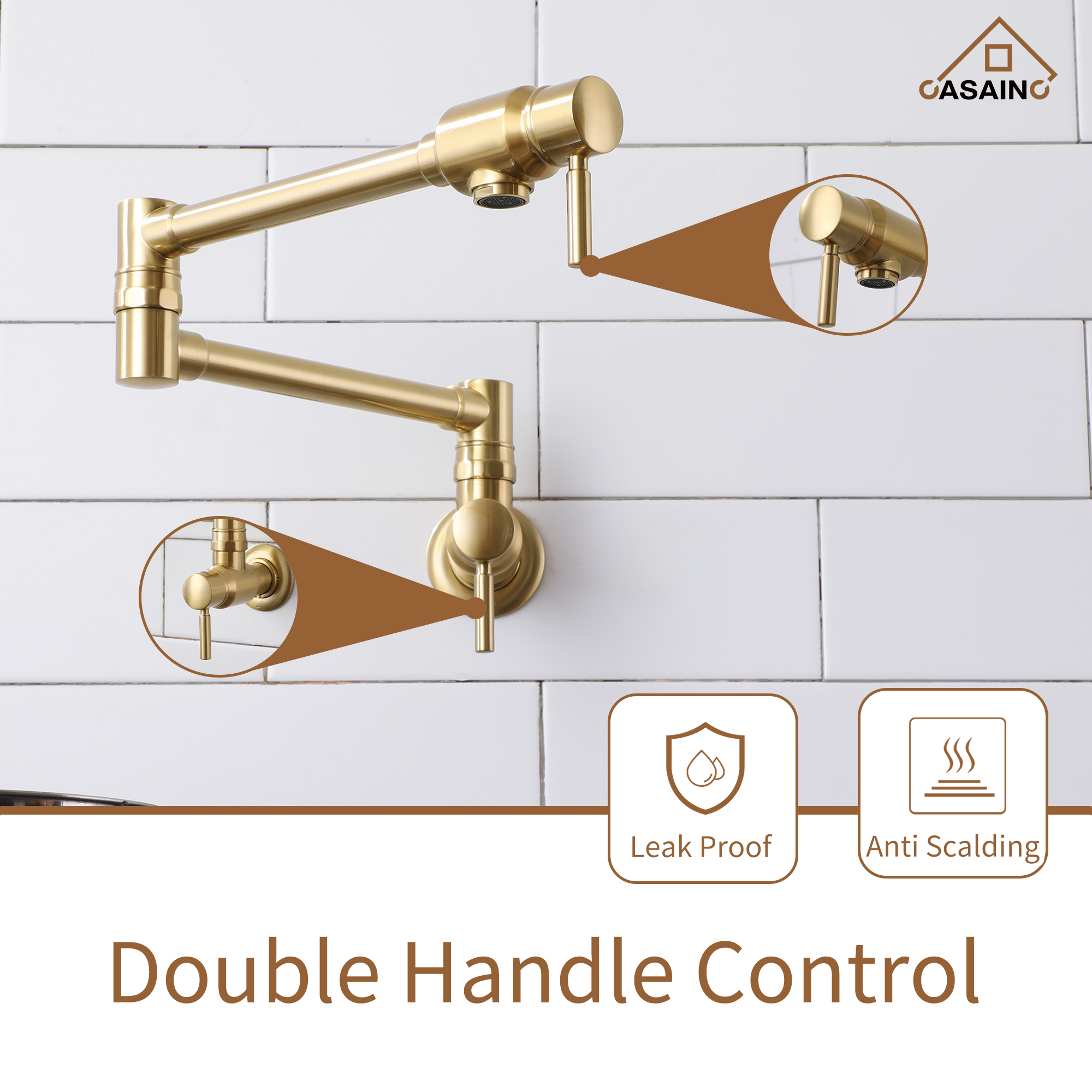 Double Handles Wall-Mounted Folding Pot Filler Space-Saving