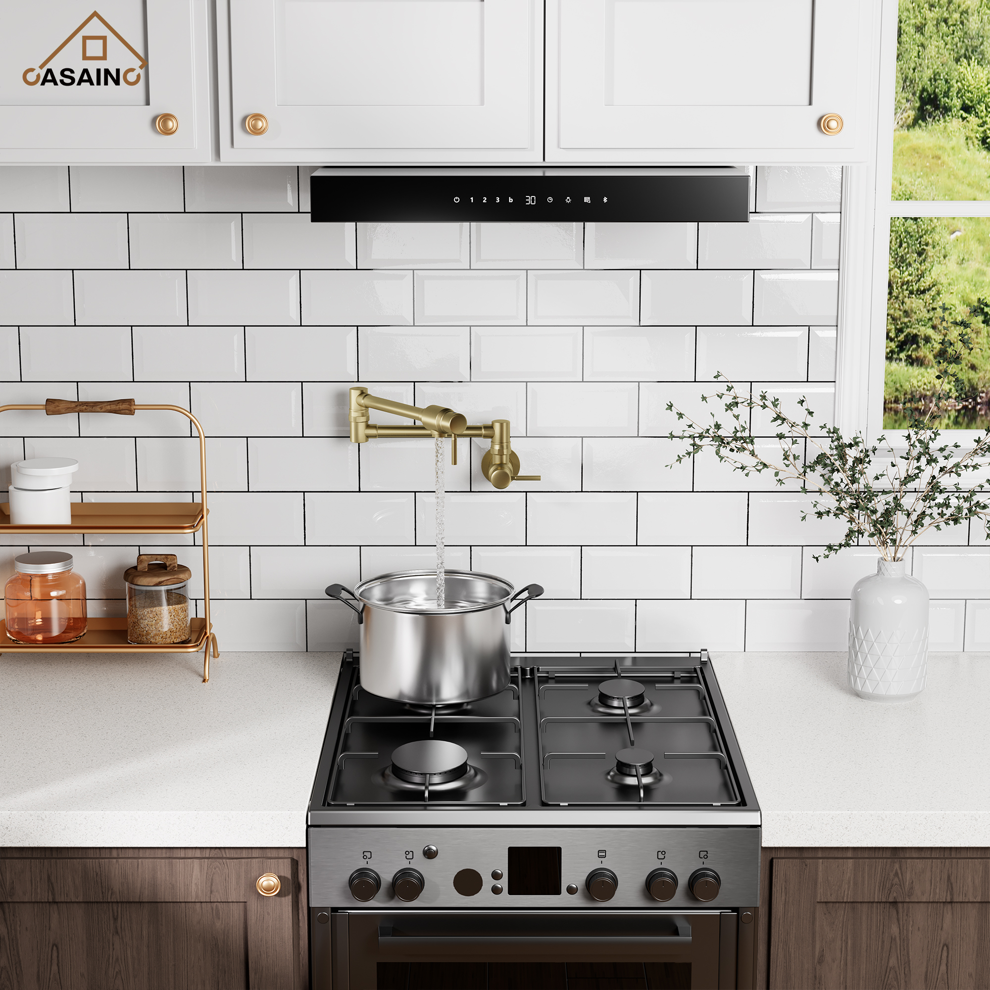 Double Handles Wall-Mounted Folding Pot Filler Space-Saving