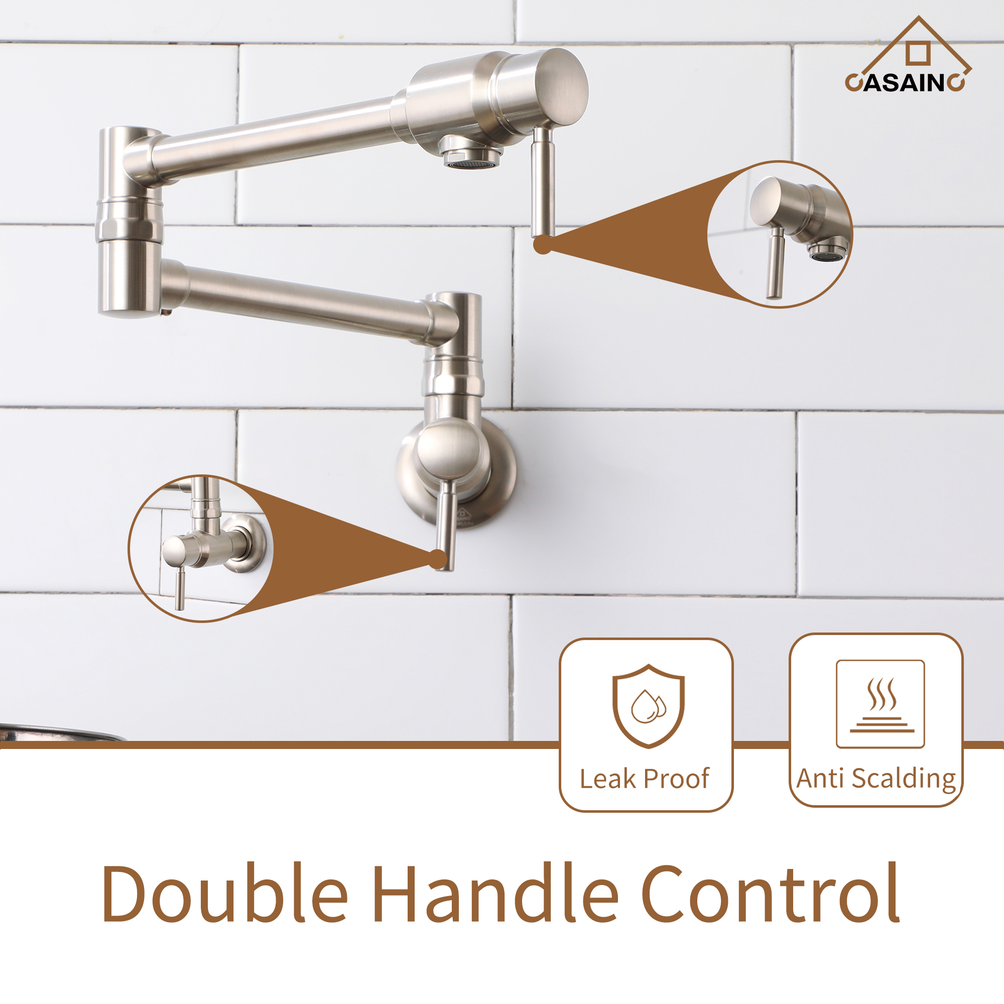 Double Handles Wall-Mounted Folding Pot Filler Space-Saving