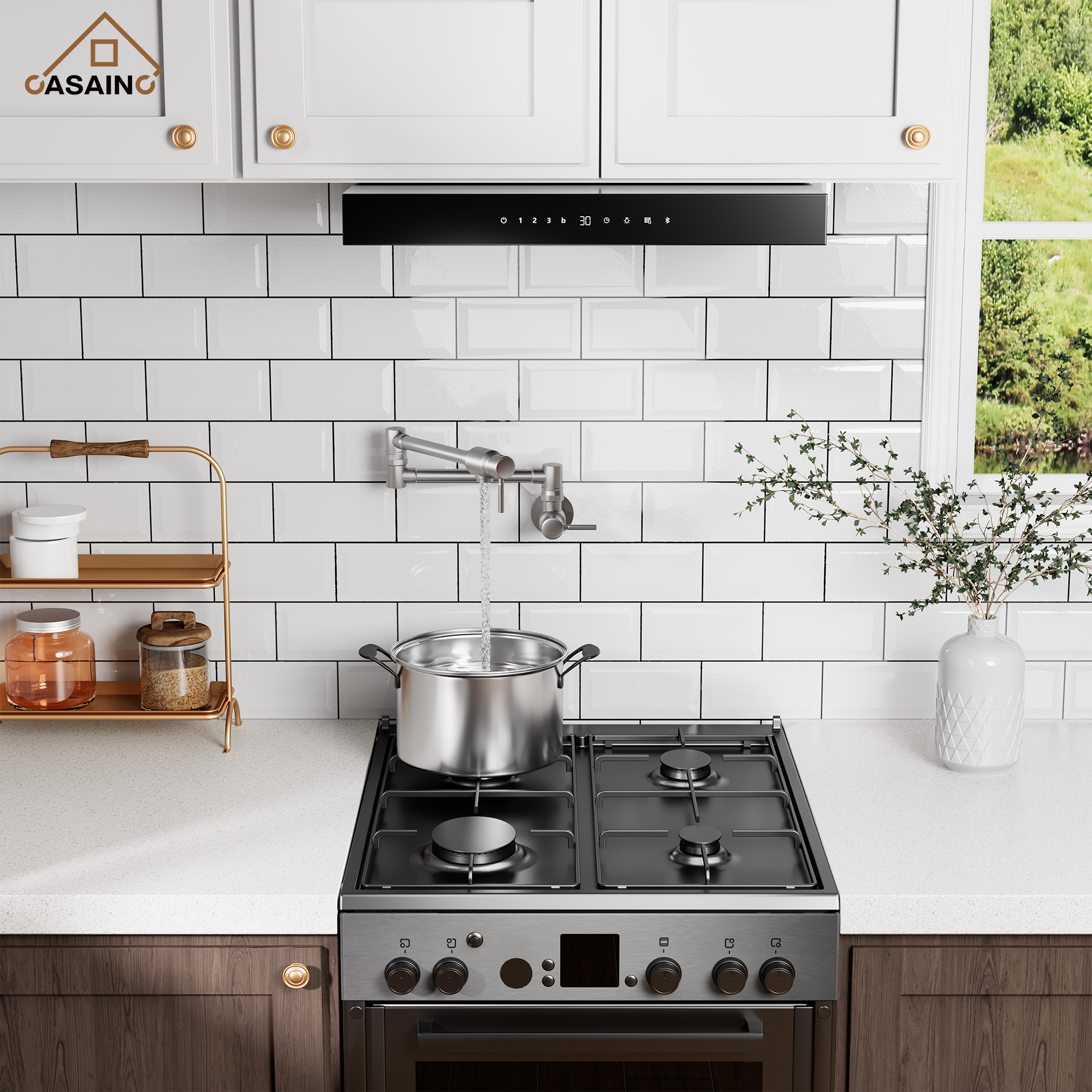 Double Handles Wall-Mounted Folding Pot Filler Space-Saving